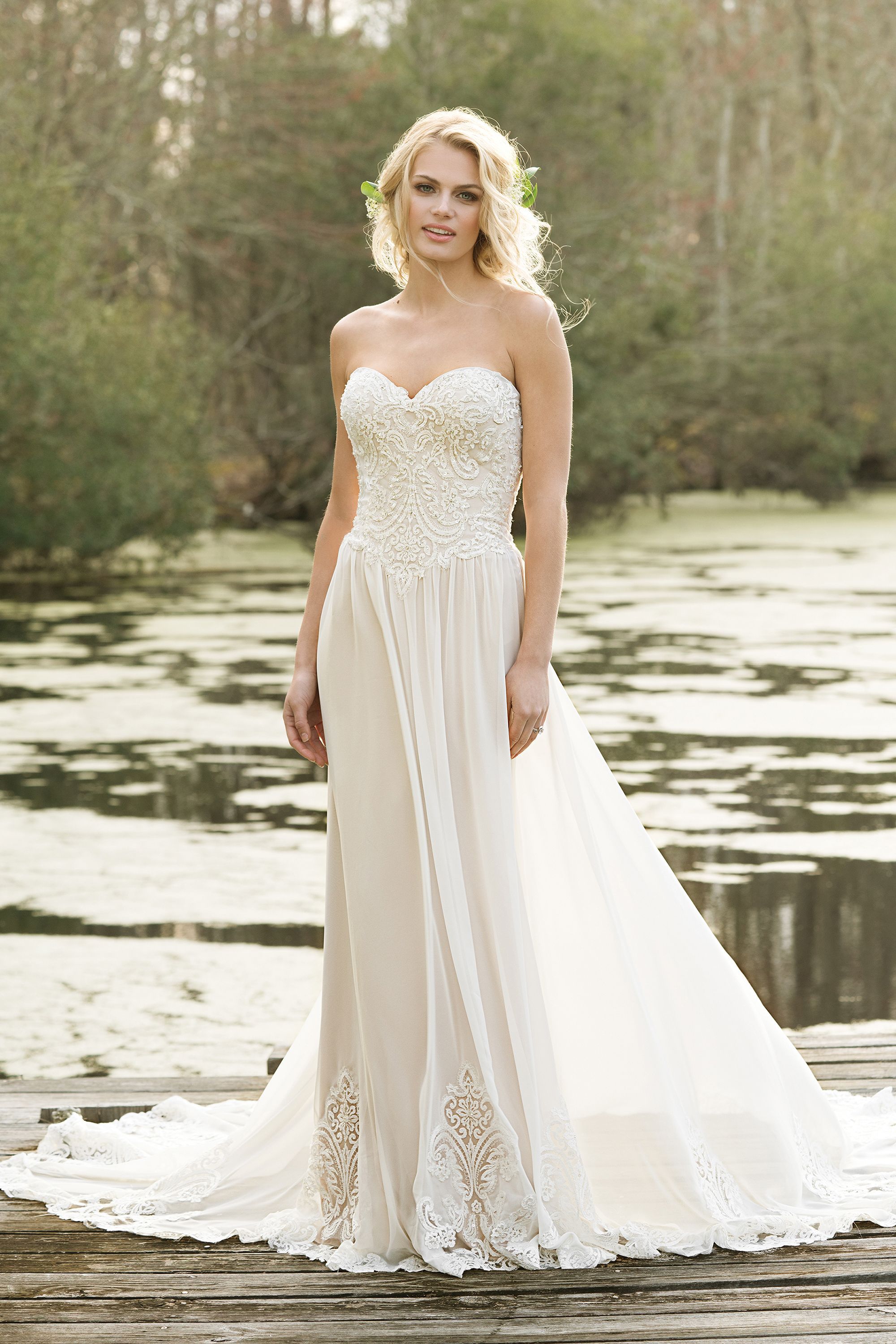 Lillian West Style 6469 Slim A-Line Gown with Beaded Lace Appliqués