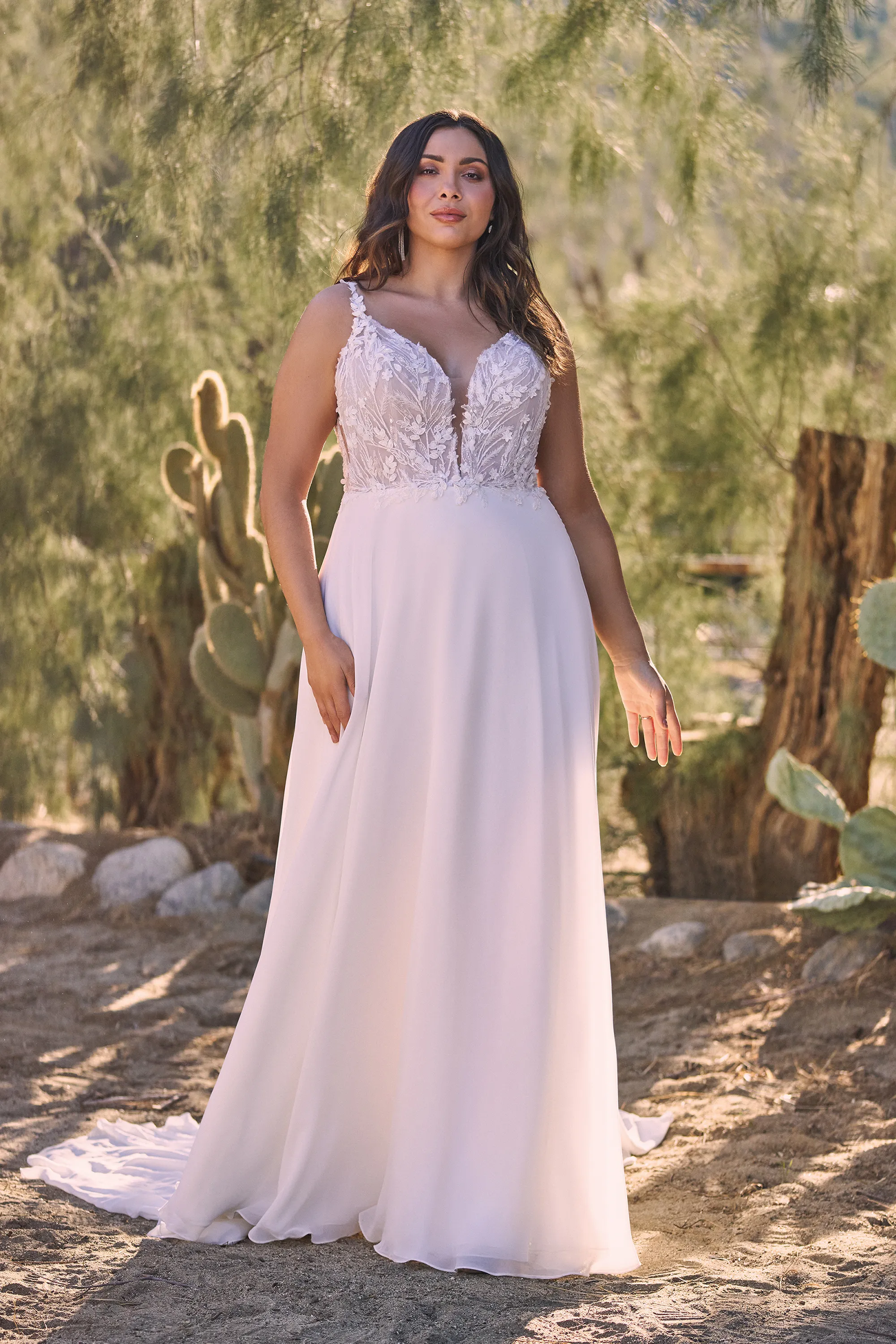Lillian West Style 66231PS Chiffon A-Line Plus Size Bridal Dress with Beaded and Sequined 3D Appliqués