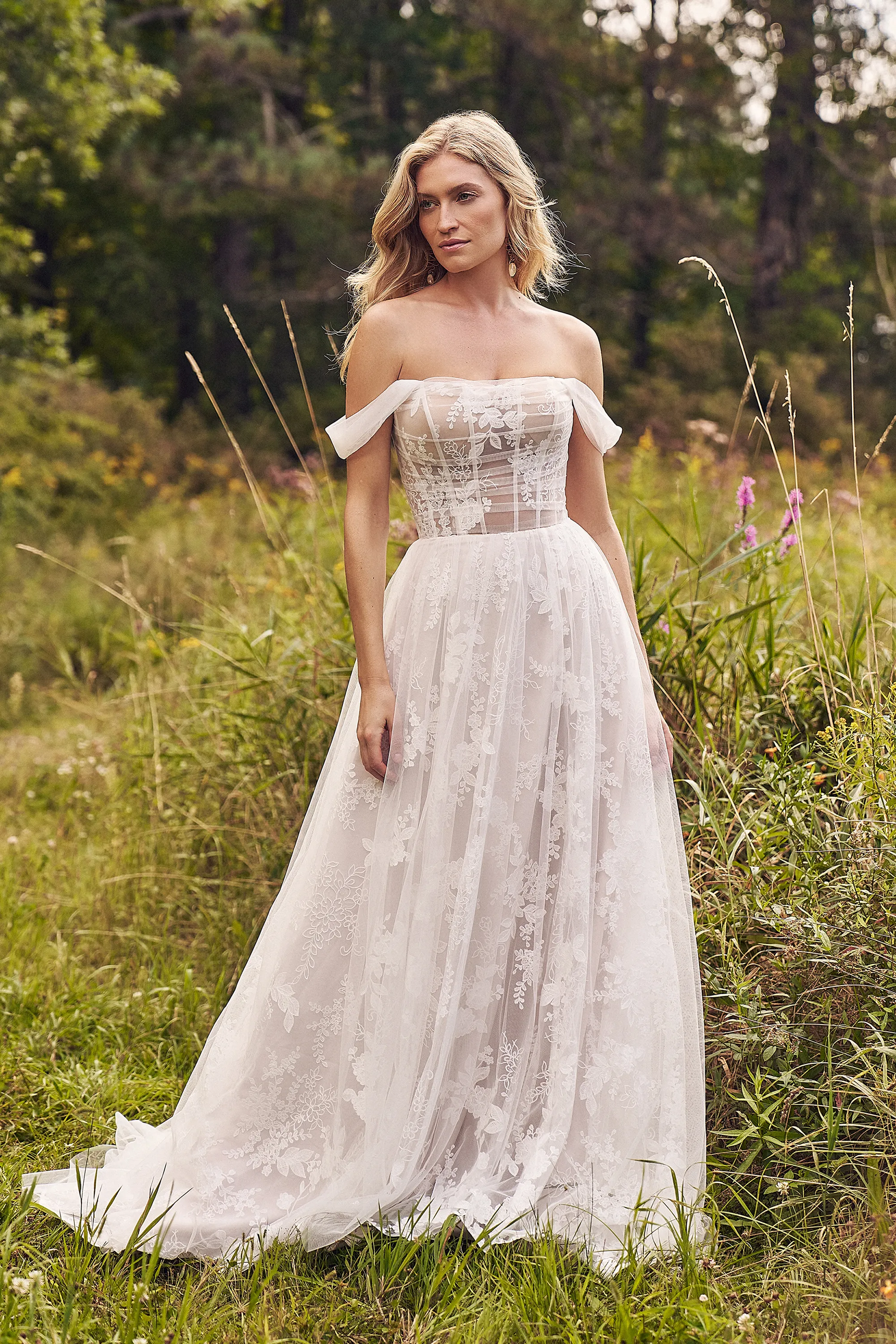 66432: Allover Chantilly Lace A-Line Gown with Sheer Bodice & Lace