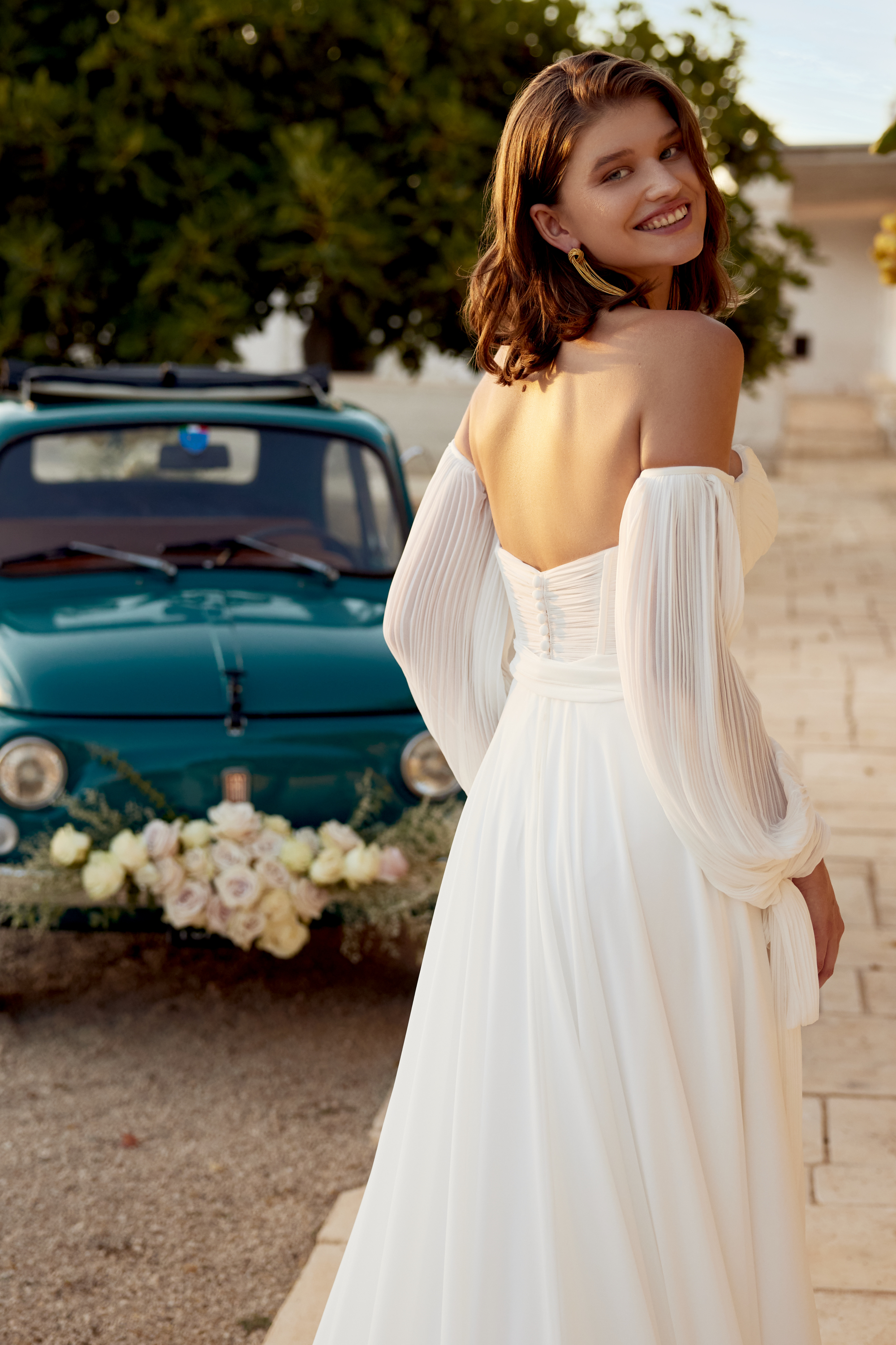 Lillian West Style 66382 Chiffon A-Line with Notch Neckline and Ruched Corset Bodice