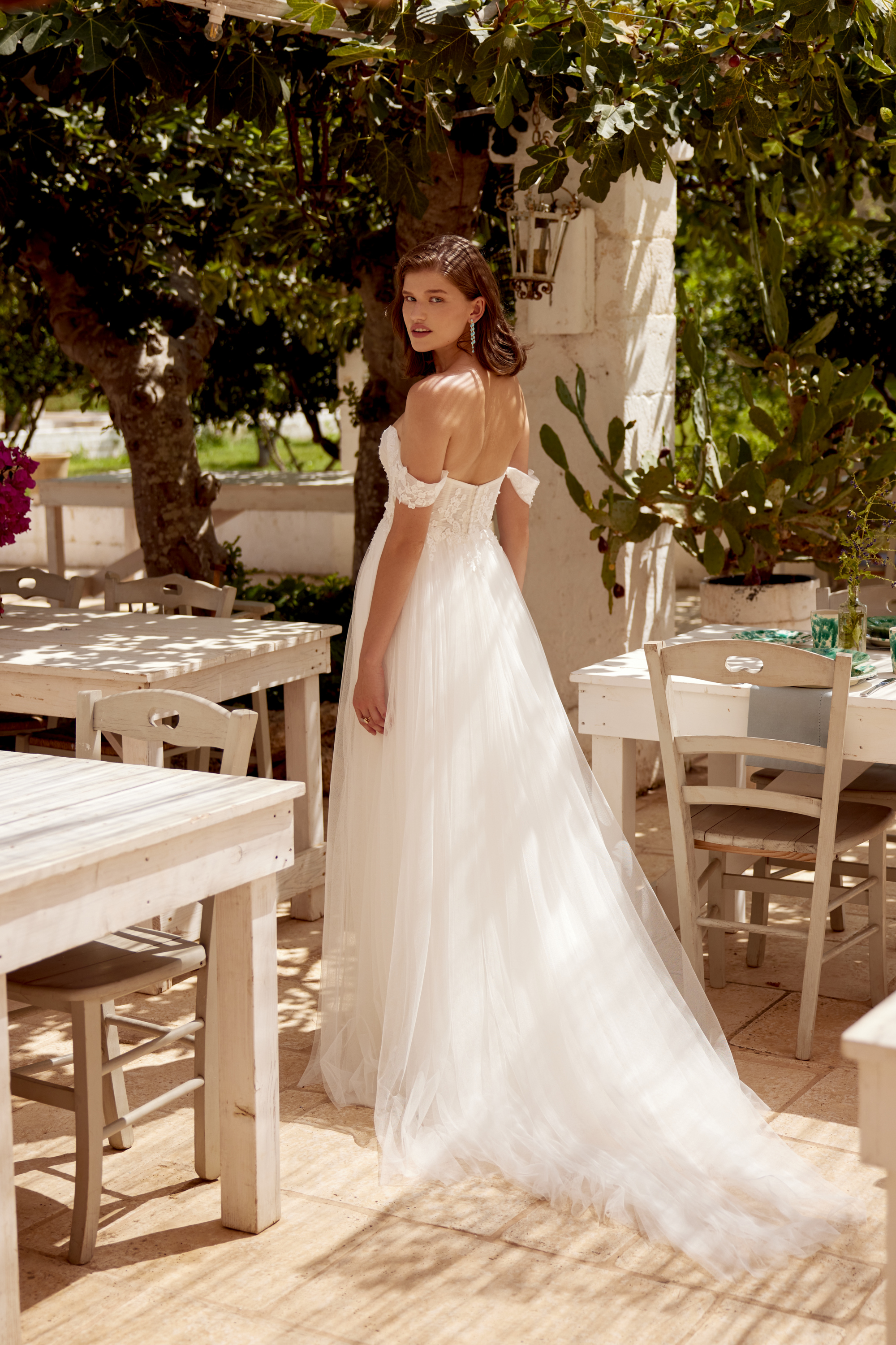 Lillian West Style 66386 English Net A-Line with Butterfly Detail Draped Bodice