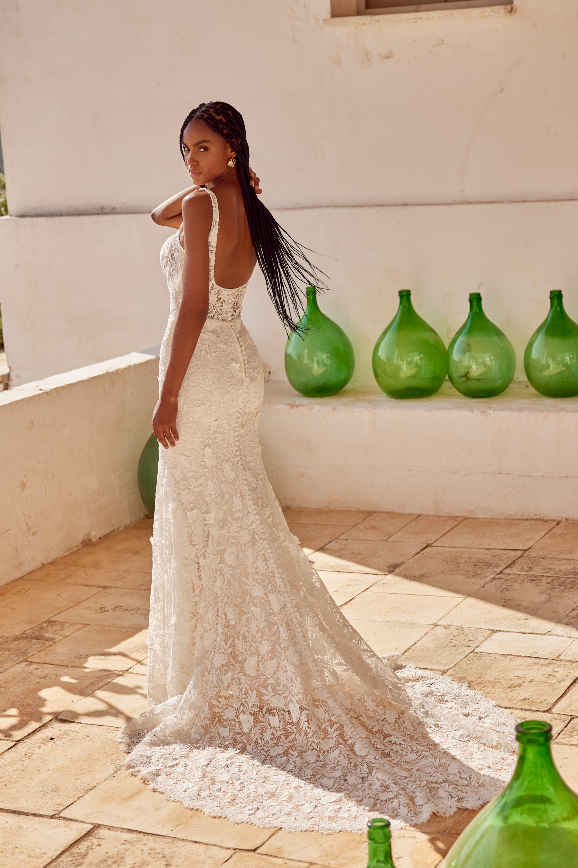 Lillian West Style 66392 Cotton Lace Fit and Flare with Notch Neckline and Scoop Back
