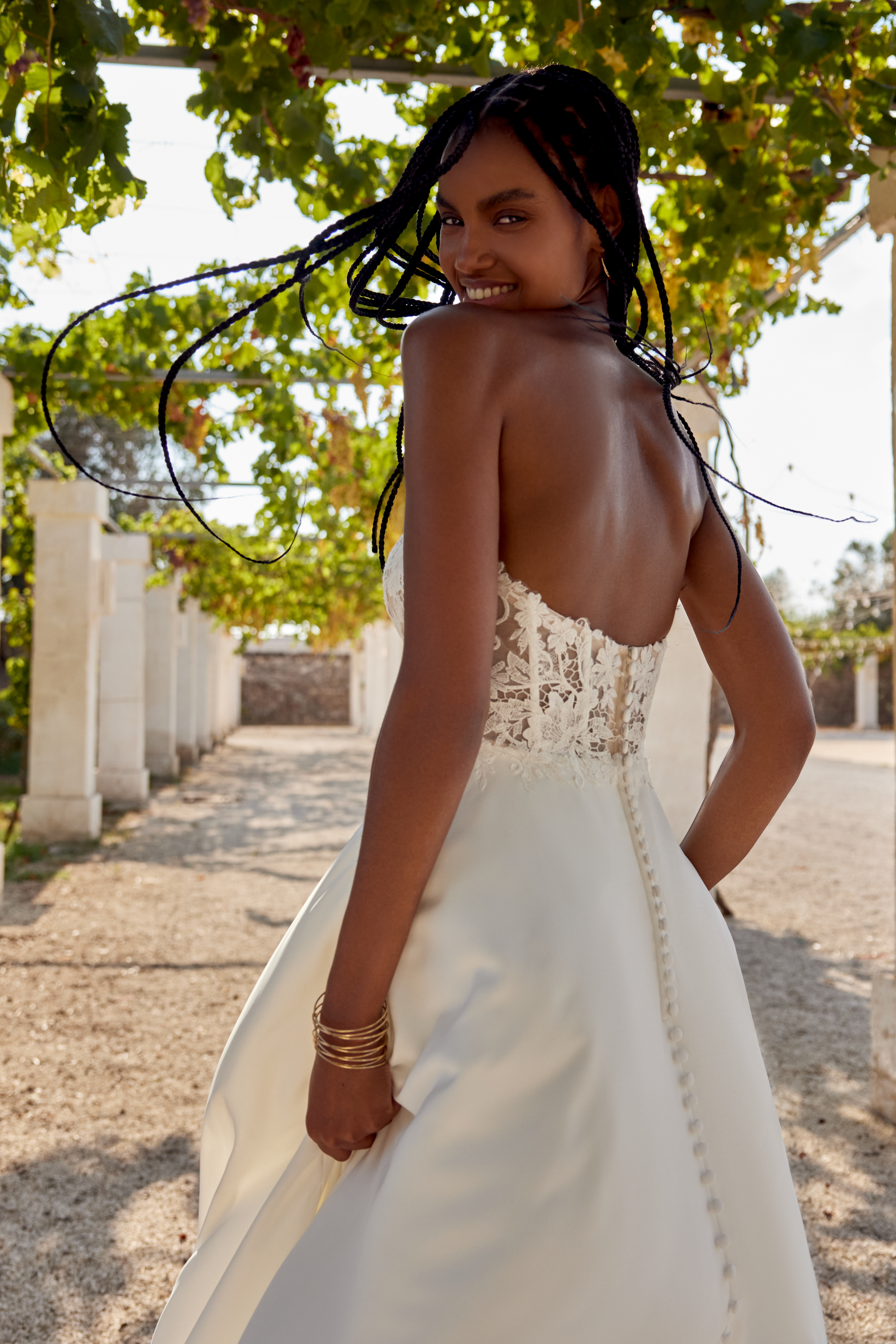 Lillian West Style 66393 Satin A-Line with Plunging Sweetheart Neckline and Lace Bodice