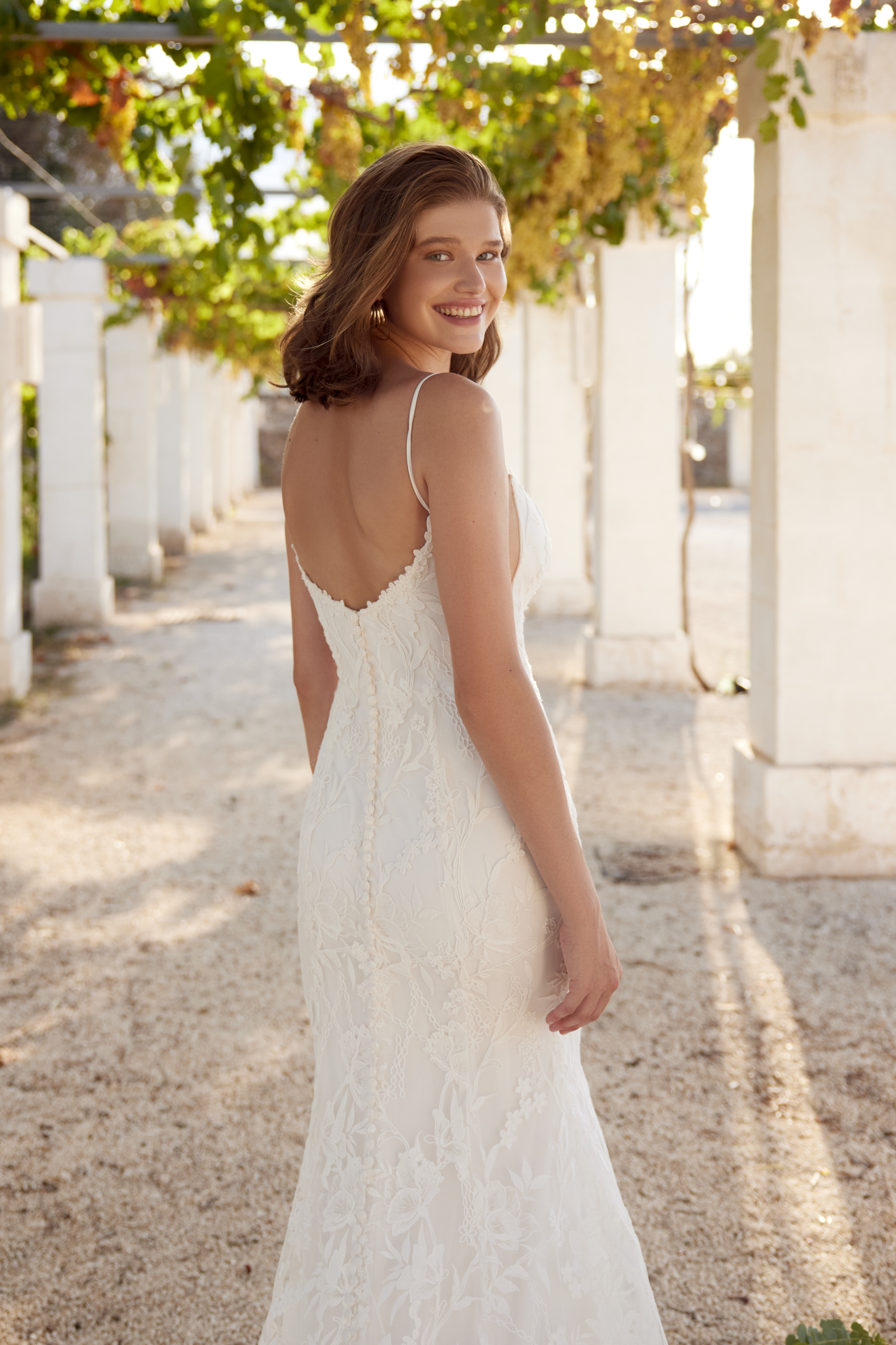 Lillian West Style 66399 Allover Embroidered Lace Fit and Flare Gown with Notch Neckline