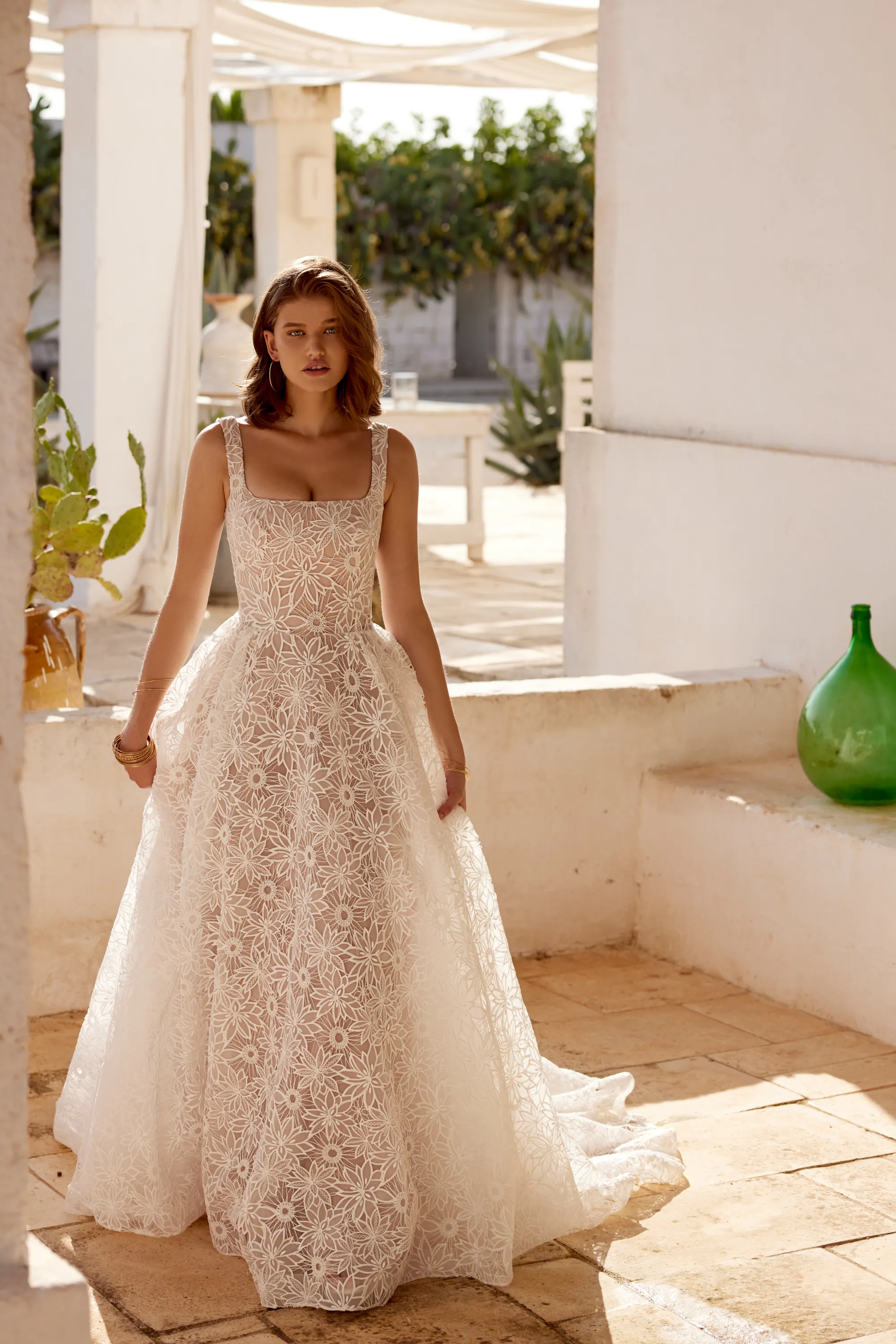 66353: Allover Lace Ball Gown with Plunging Bikini Neckline and