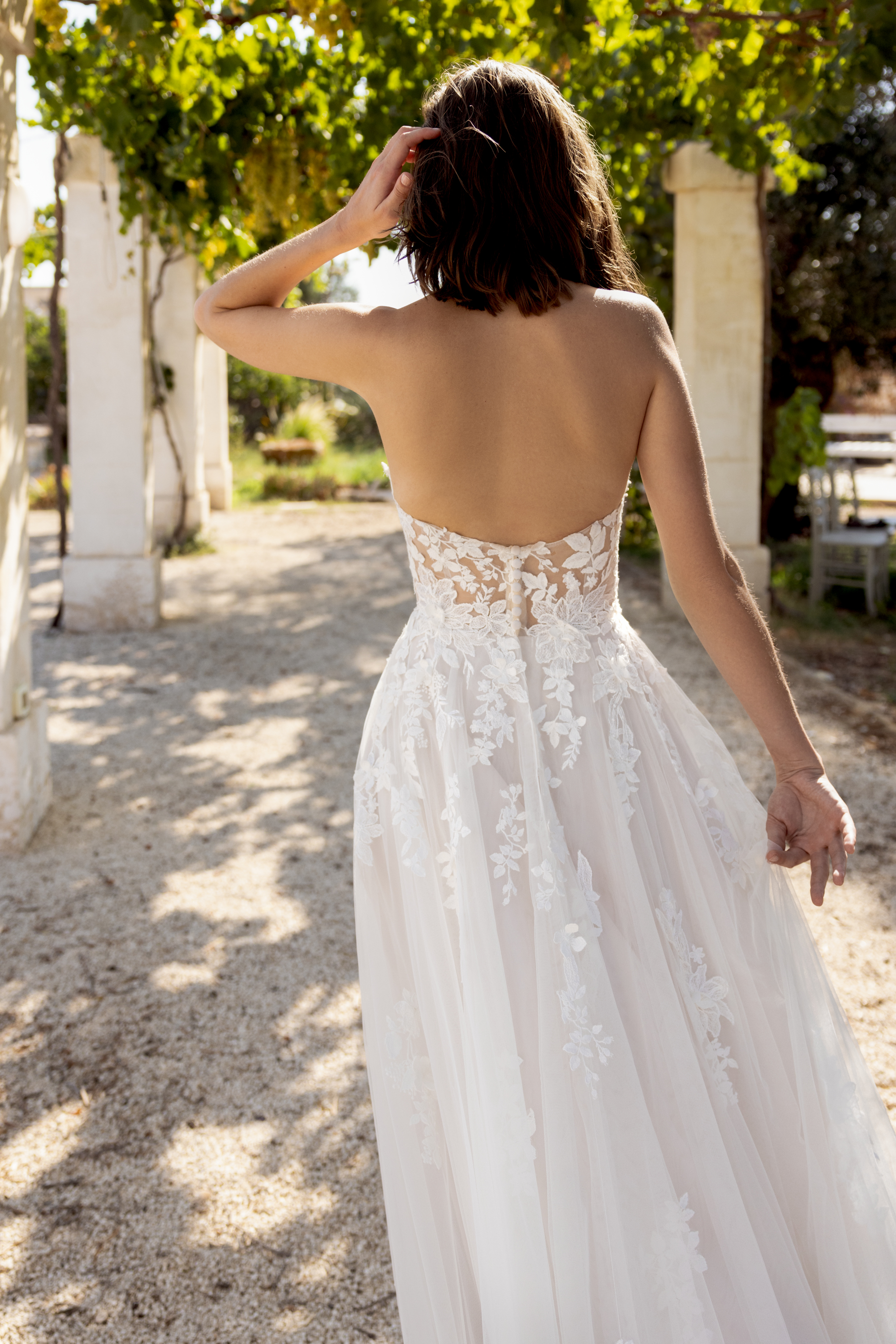 Lillian West Style 66405 Tulle A-Line Gown with Halter and Sheer Back