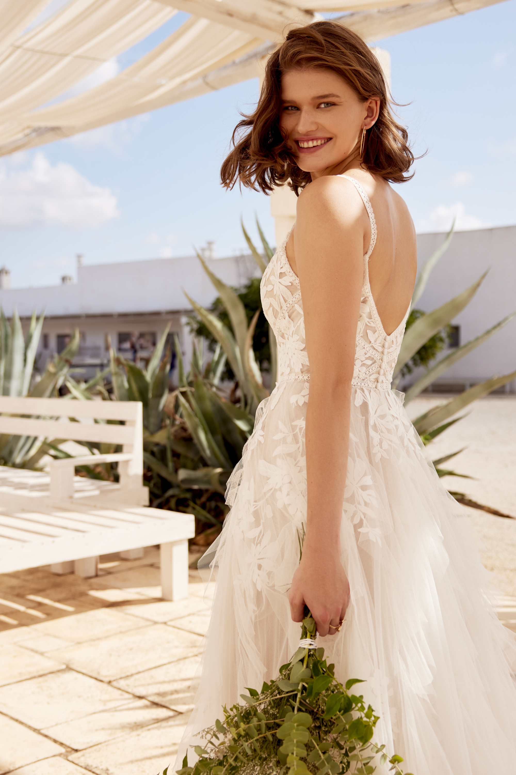 Lillian West Style 66407 English Net A-Line with Trim Lace Detail and Ruffle Skirt