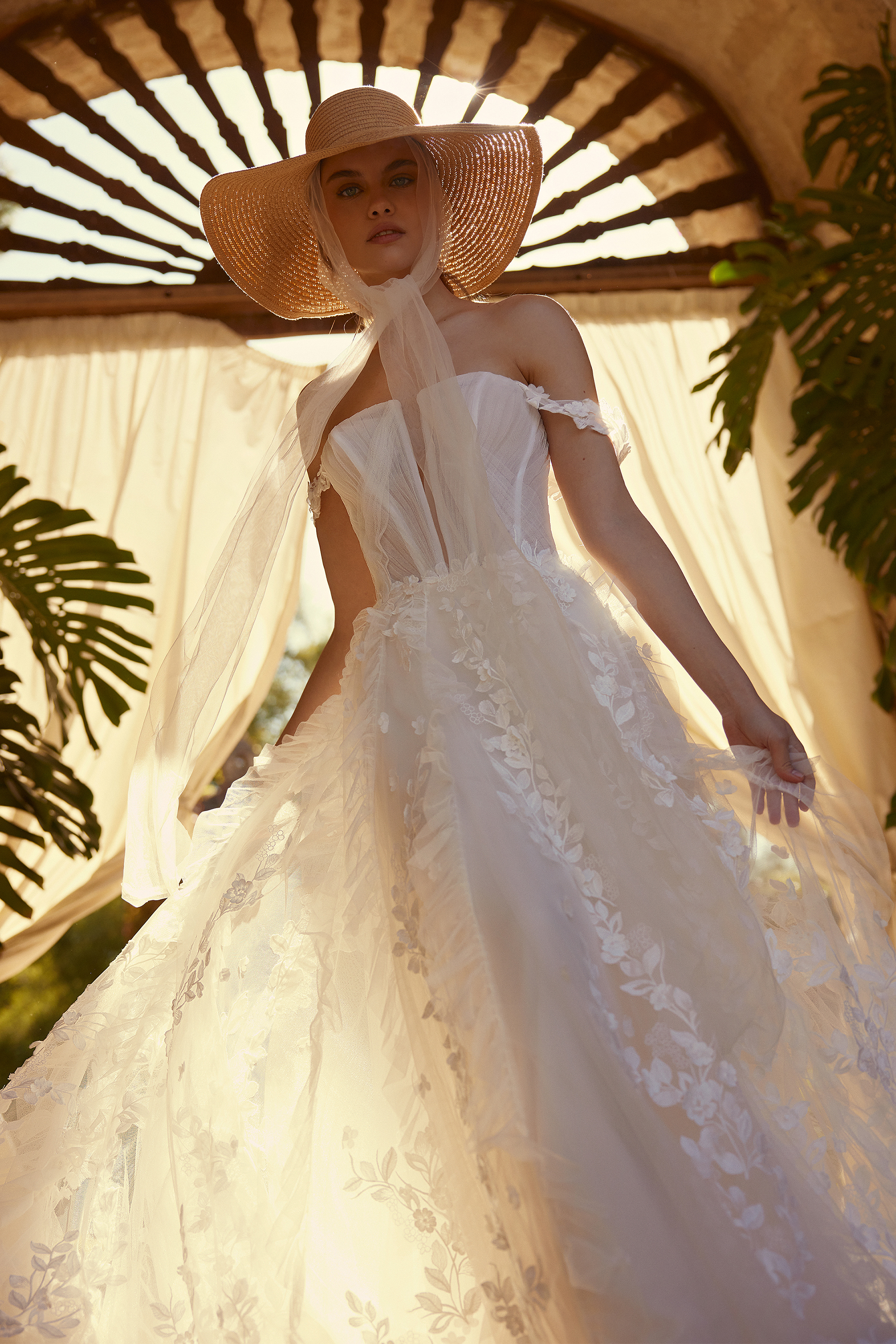 Lillian West Style 66261 Tulle Ruffle Skirt A-Line Gown with Plunging Notched Neckline