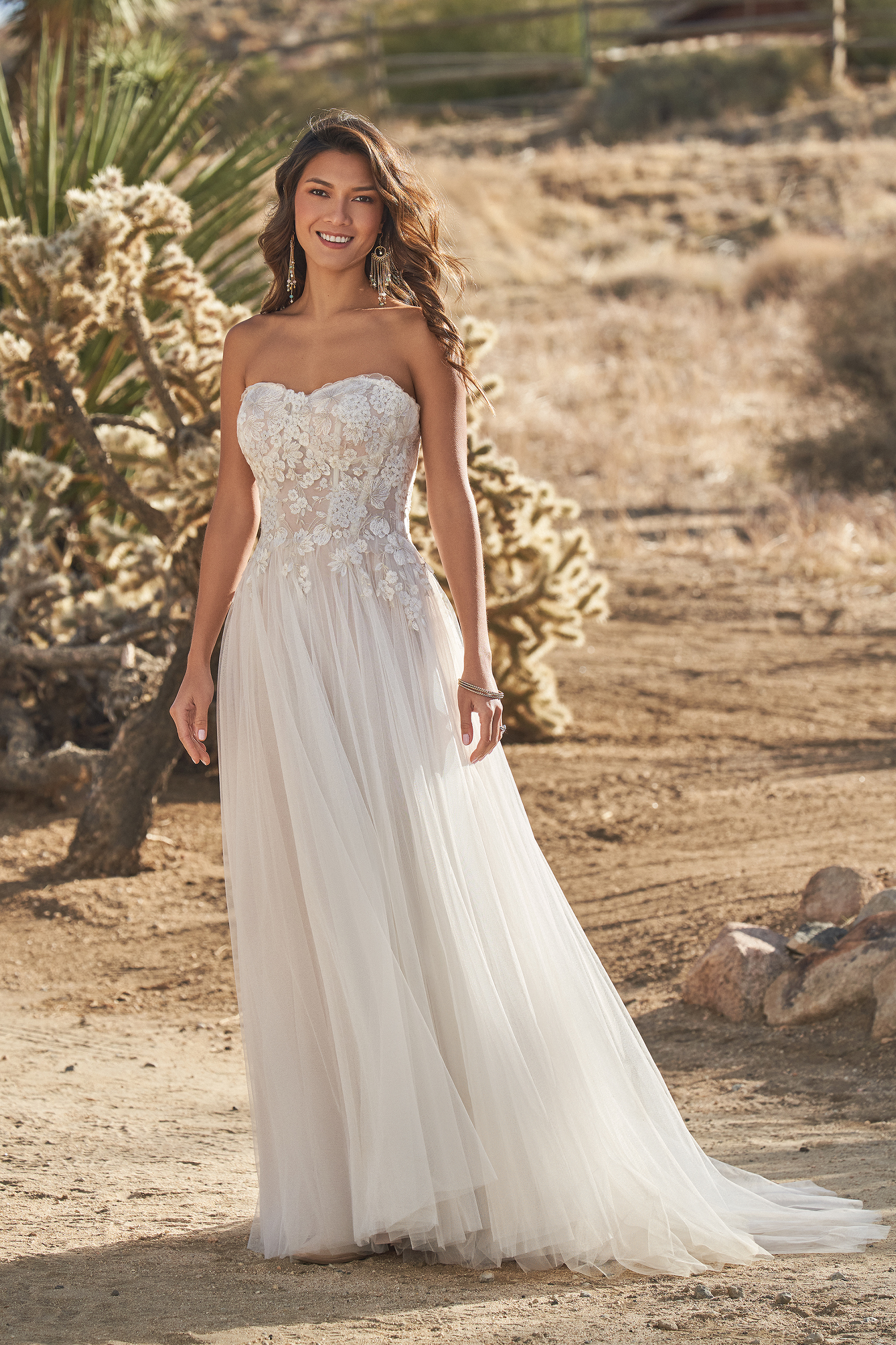 ゆん 66266: Dropped Waist Tulle A-Line Gown with Modified Sweetheart