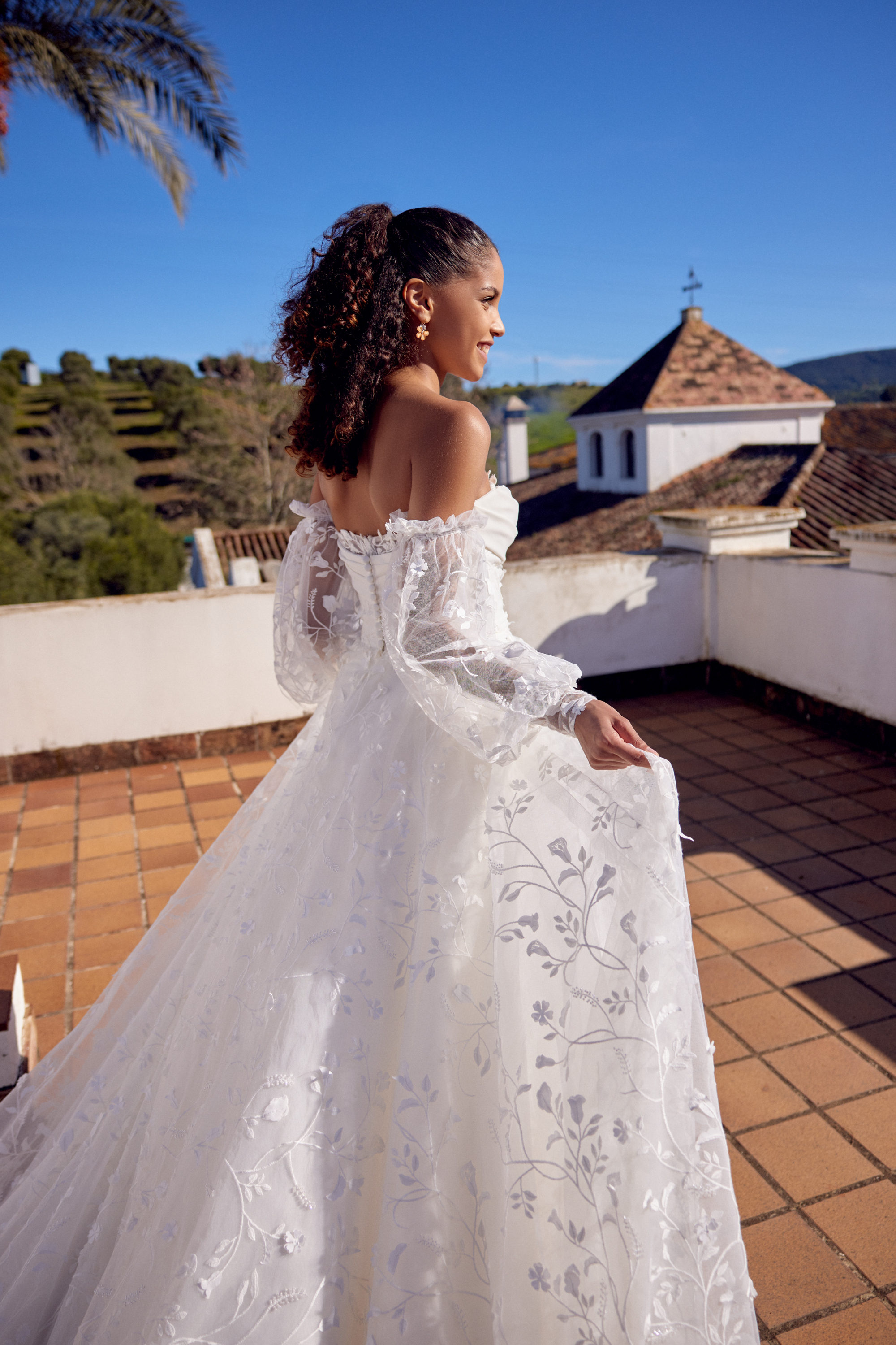 Lillian West Style 66413 A-Line Gown with Peekaboo Lace Detail and Allover Embroidered Lace