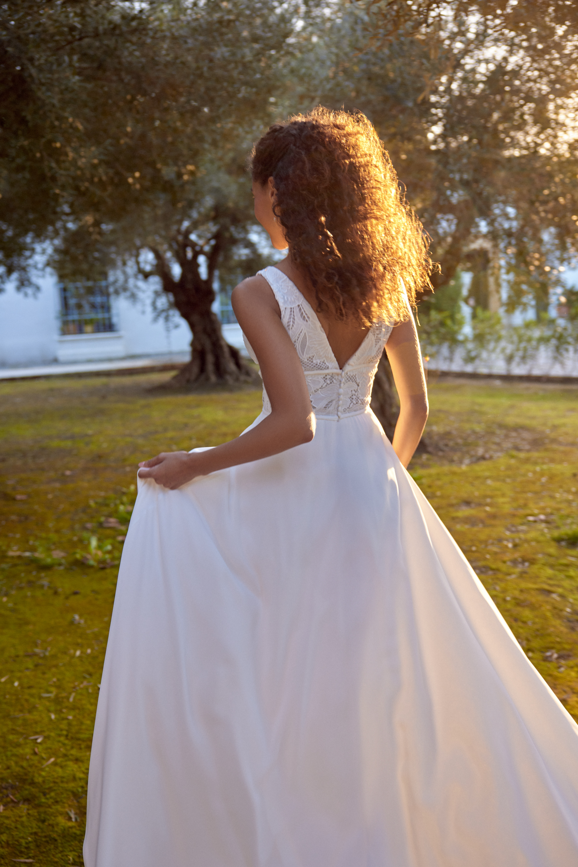 Lillian West Style 66419 Chiffon A-Line Gown with V-Neckline and Inset Waistband