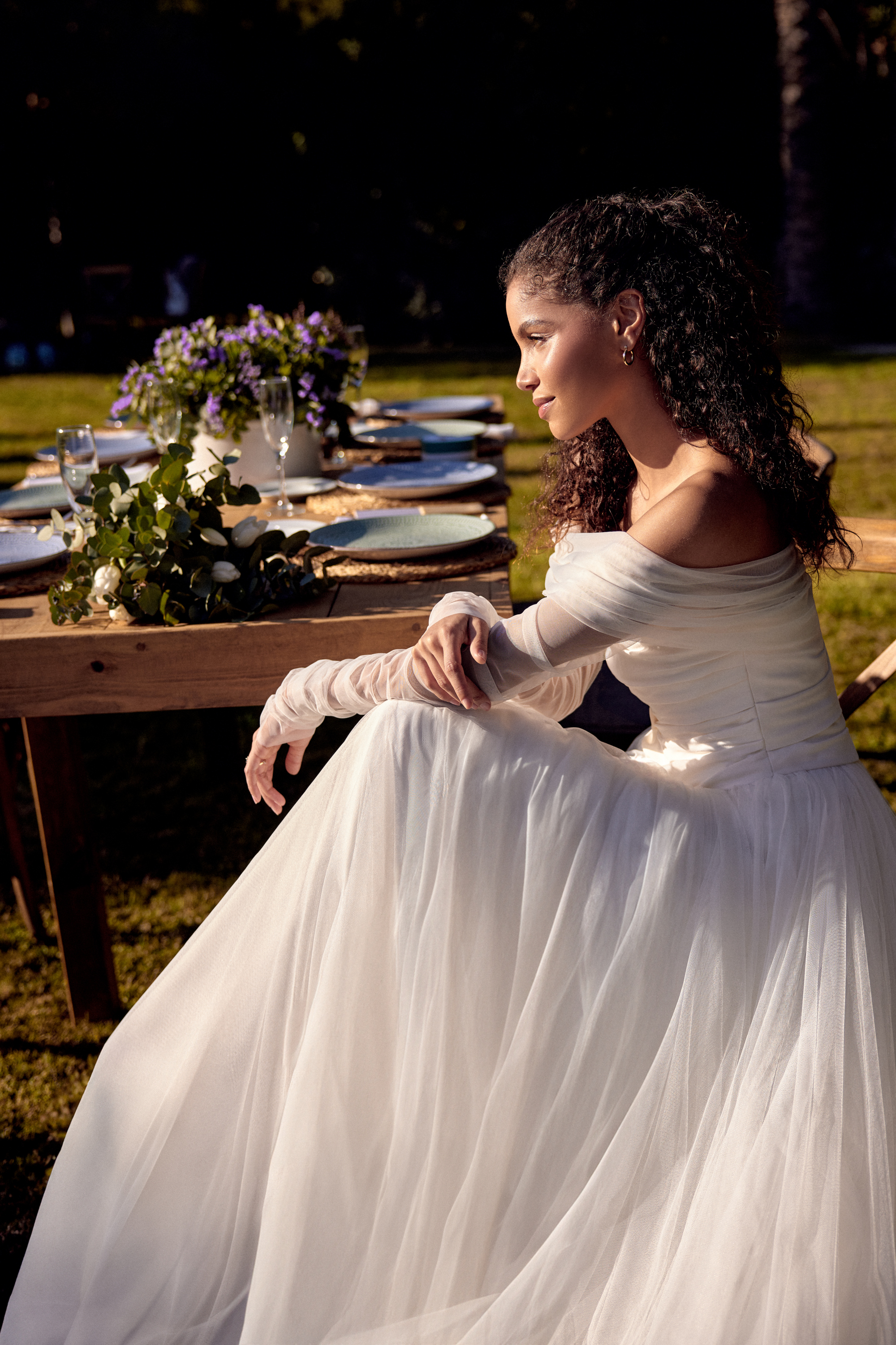 Lillian West Style 66435 Faux Two-Piece A-Line Gown with Crepe Bodice and English Net Skirt