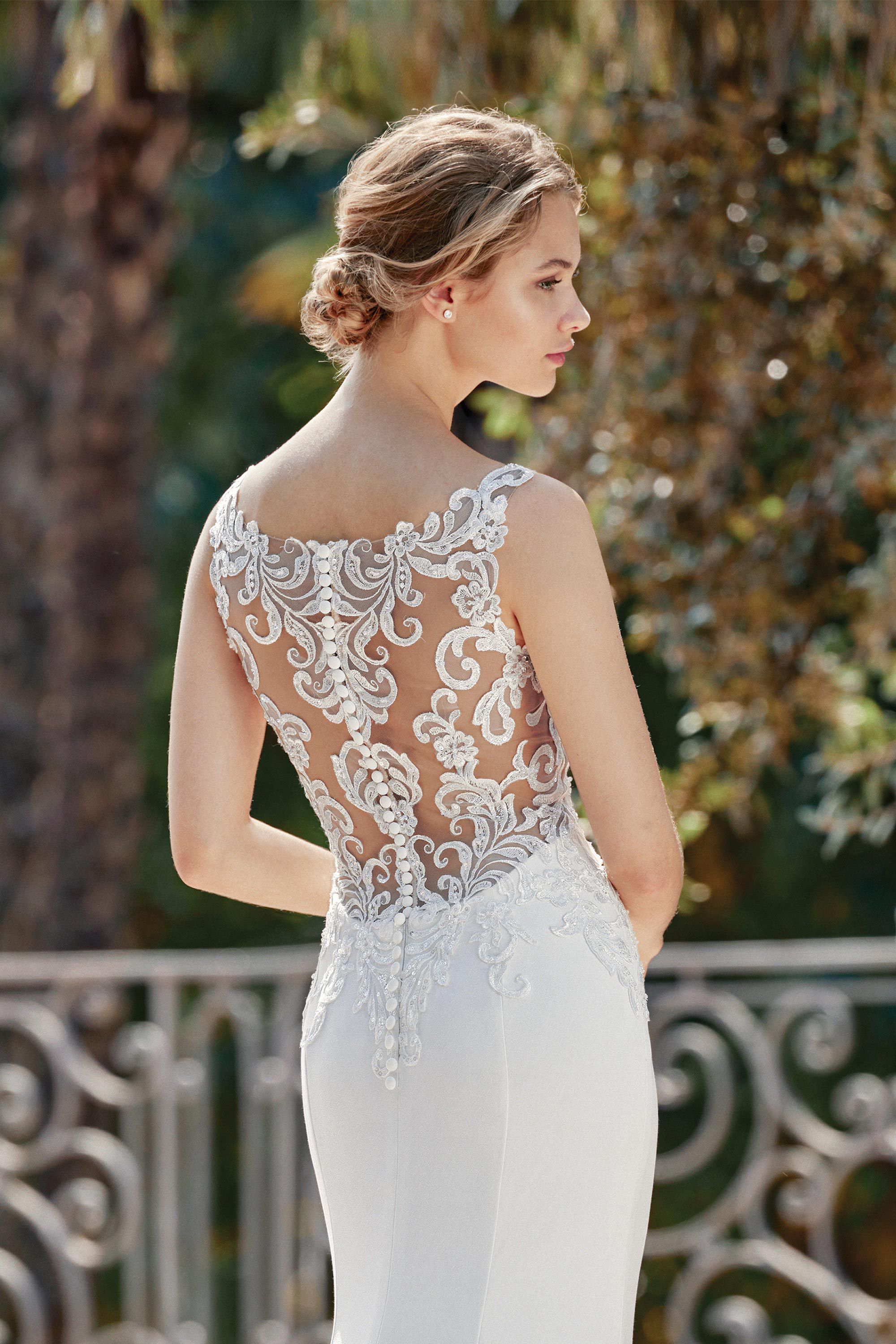 Sincerity Bridal Style 44109 Crepe Fit and Flare Gown with Sequined Venice Lace