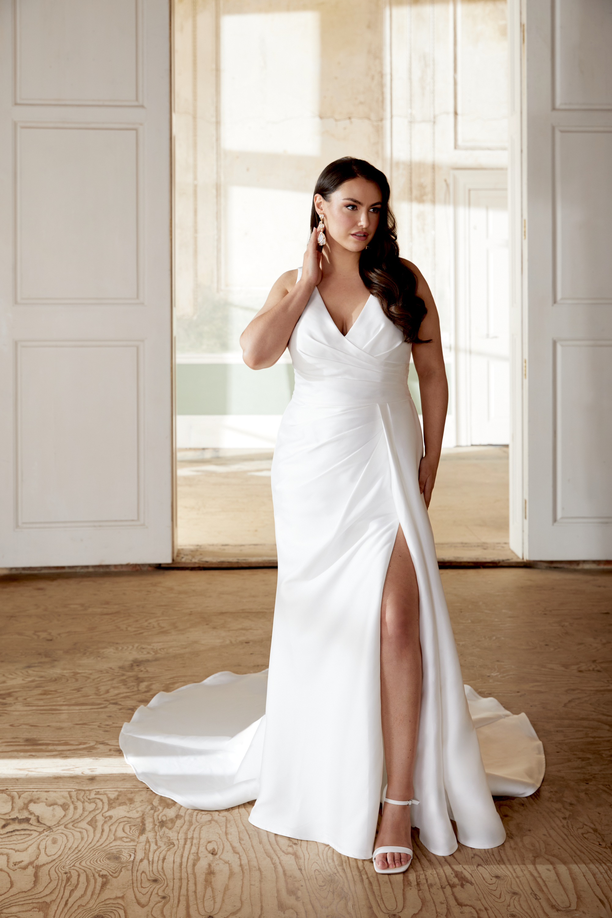 Sincerity Bridal Style 44505PS Plus Size Mikado Fit and Flare Gown with Ruched Detail