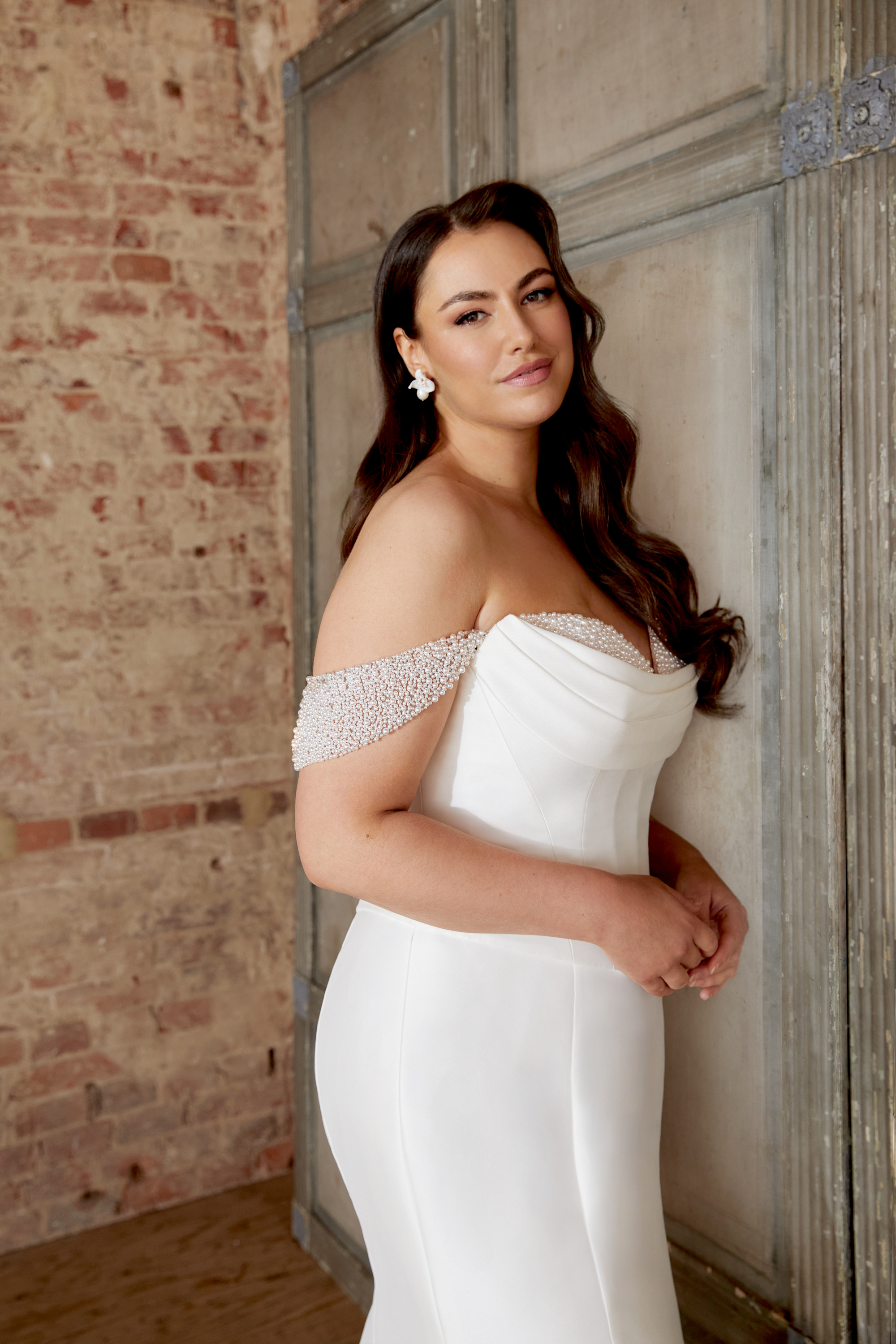 Sincerity Bridal Style 44506PSSK Plus Size Mikado Fit and Flare Skirt with Princess Seams and Button Detail