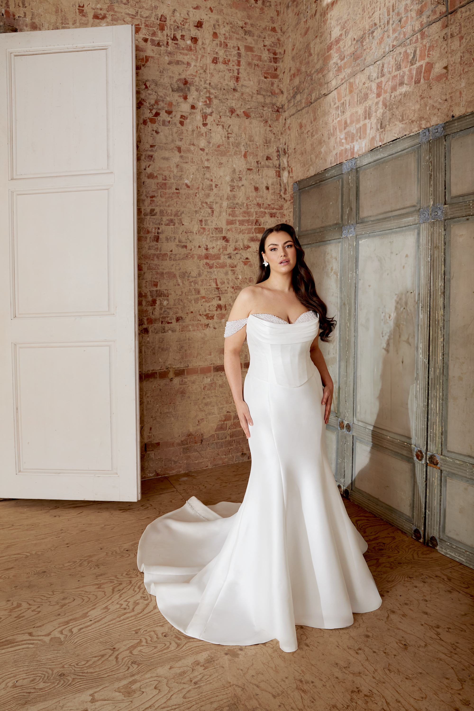 Sincerity Bridal Style 44506PSSK Plus Size Mikado Fit and Flare Skirt with Princess Seams and Button Detail