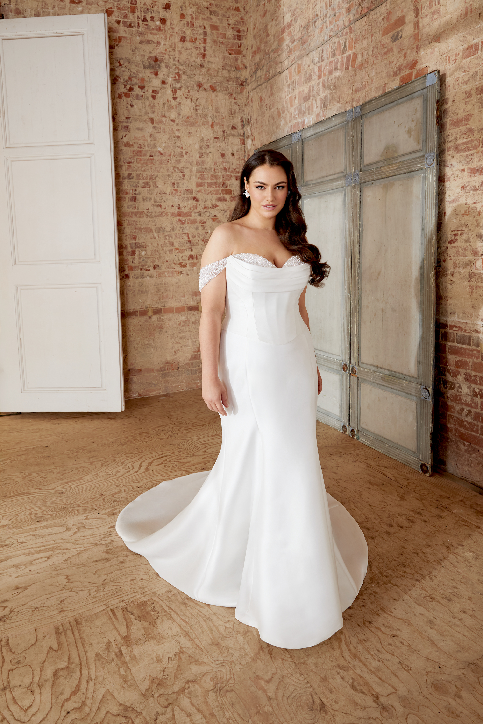 Sincerity Bridal Style 44506PSSK Plus Size Mikado Fit and Flare Skirt with Princess Seams and Button Detail