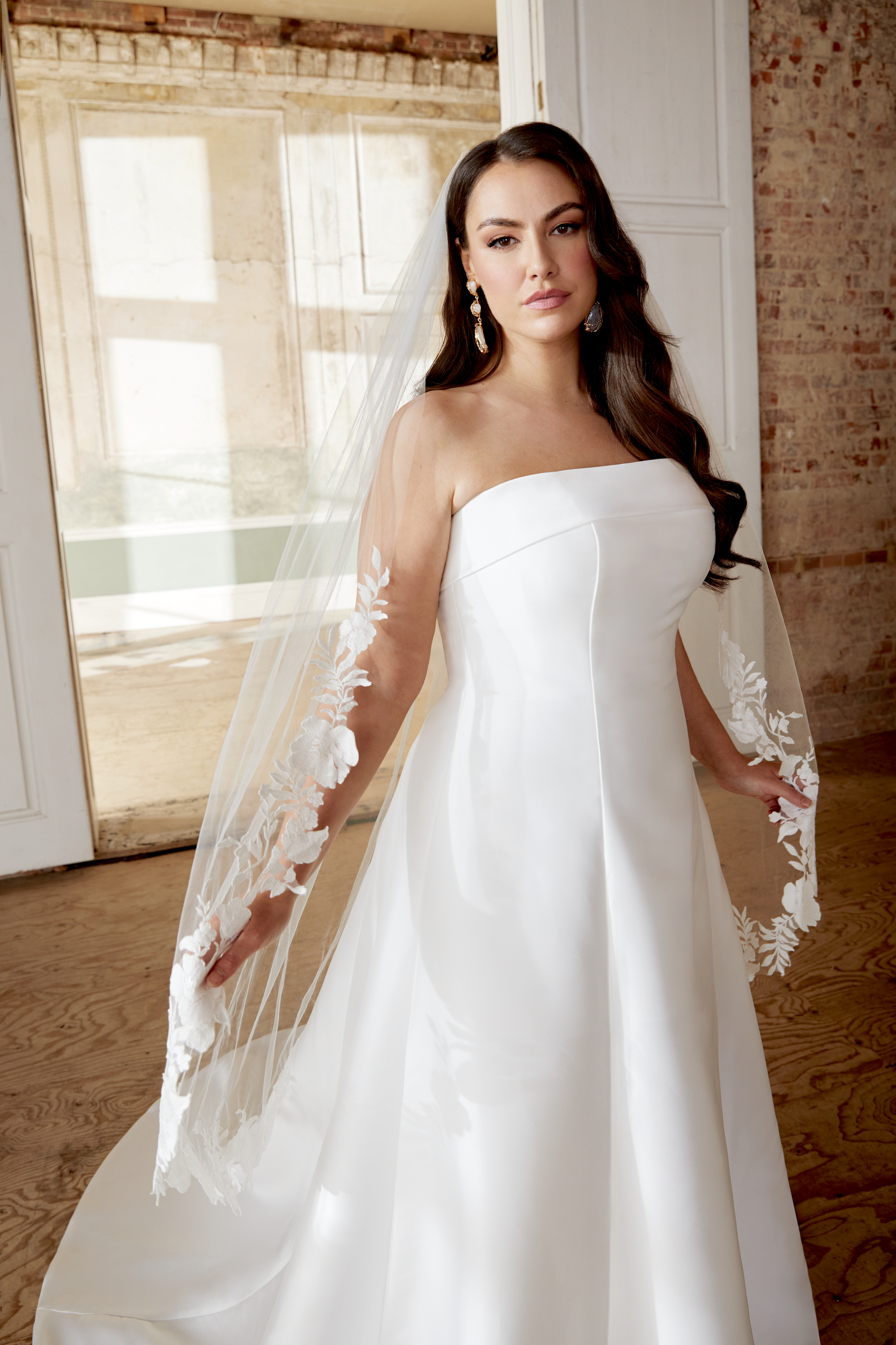 Sincerity Bridal Style 44511PS Plus Size Mikado A Line with Cuff Neckline and Princess Seams
