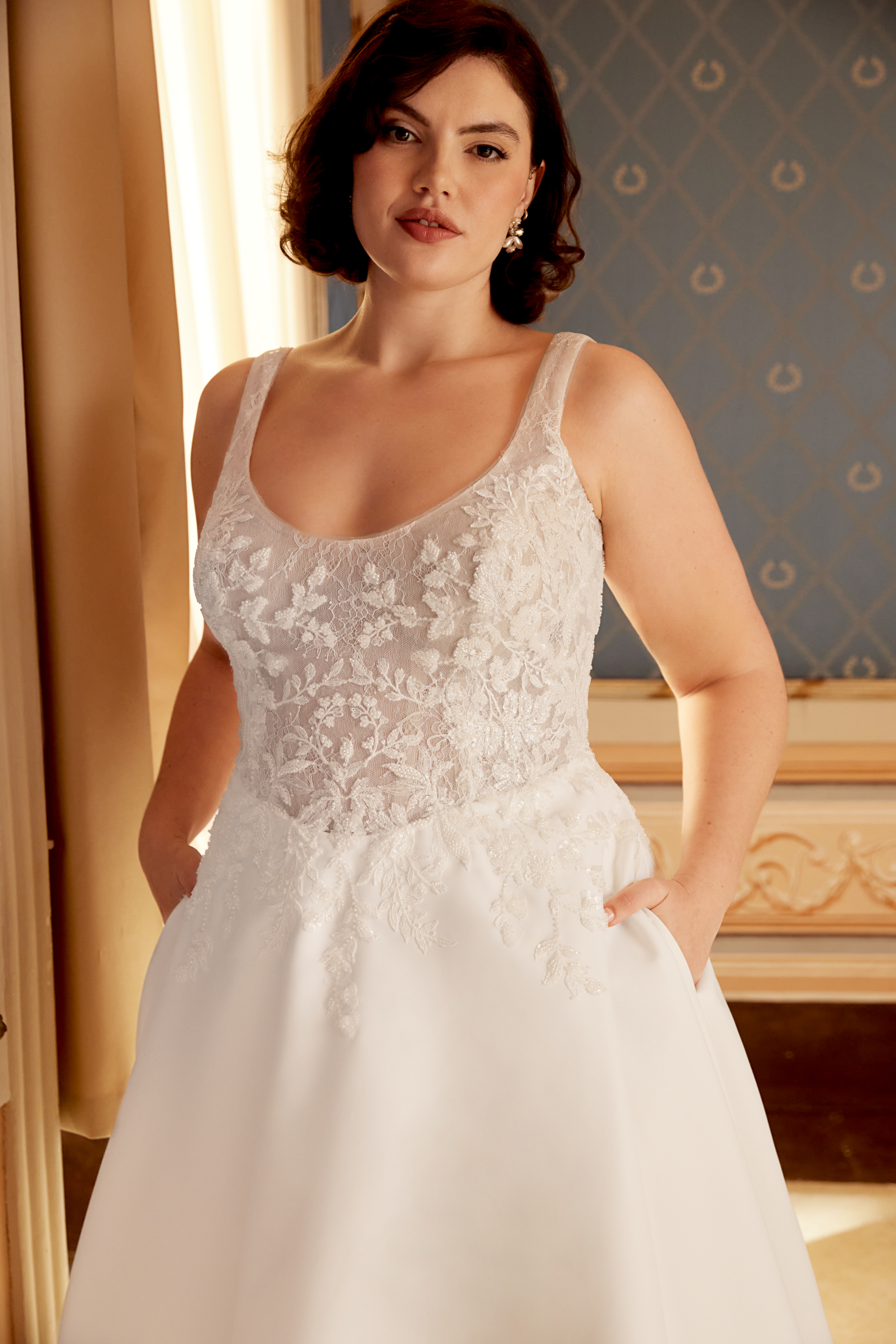 Sincerity Bridal Style 44517PS Satin A-Line Plus Size Dress with Lace and Sequin Tulle Bodice