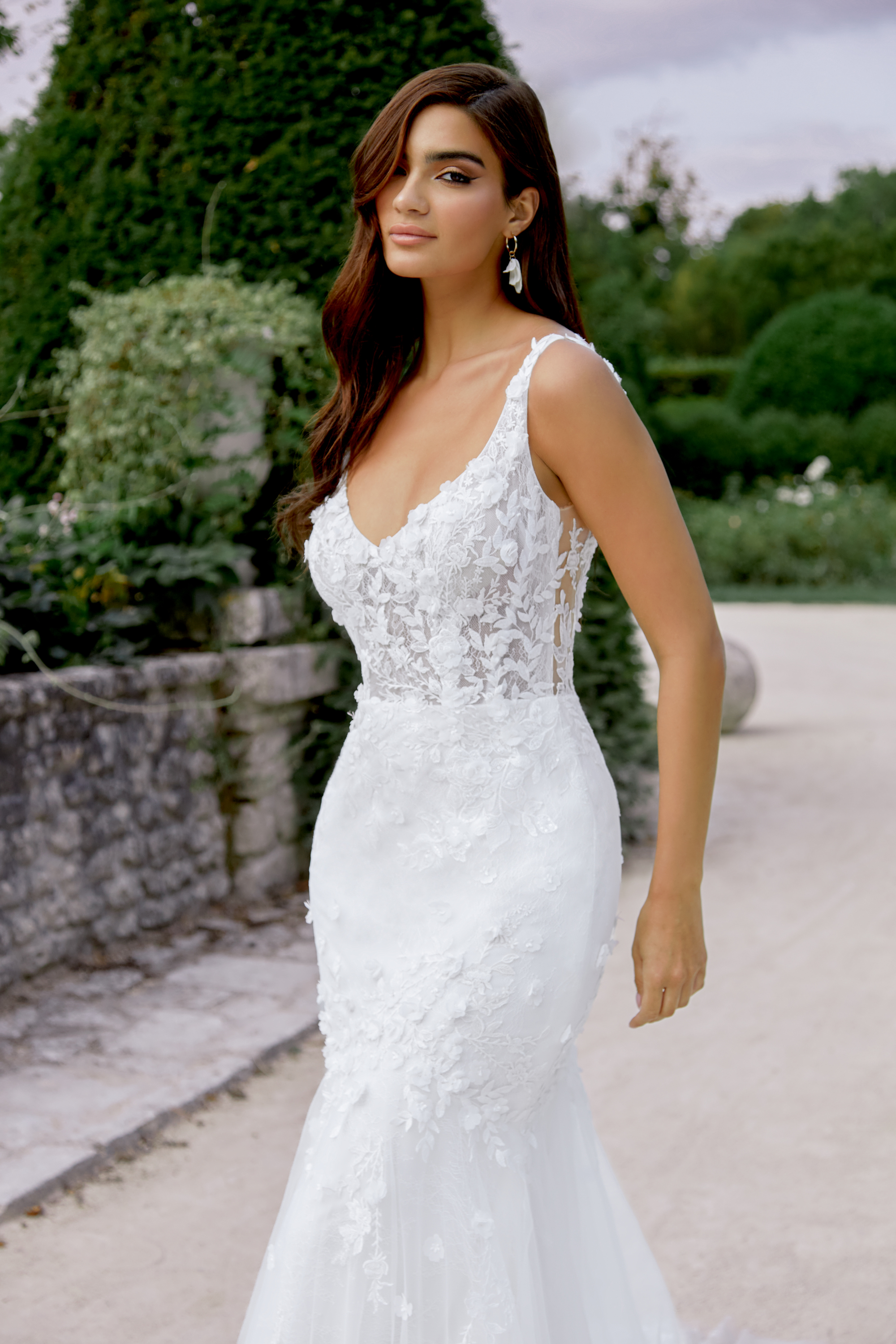 Sincerity Bridal Style 44522 Chantilly Lace Fit and Flare with 3D Sequinned Lace Appliques
