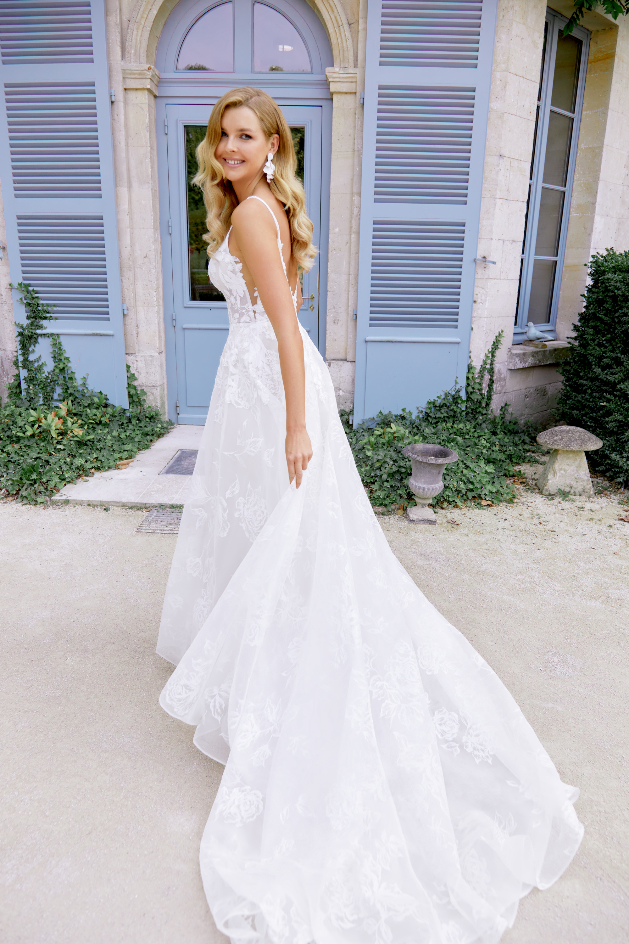 Sincerity Bridal Style 44523 Painted Organza A Line with Laser Cut Chiffon Appliques