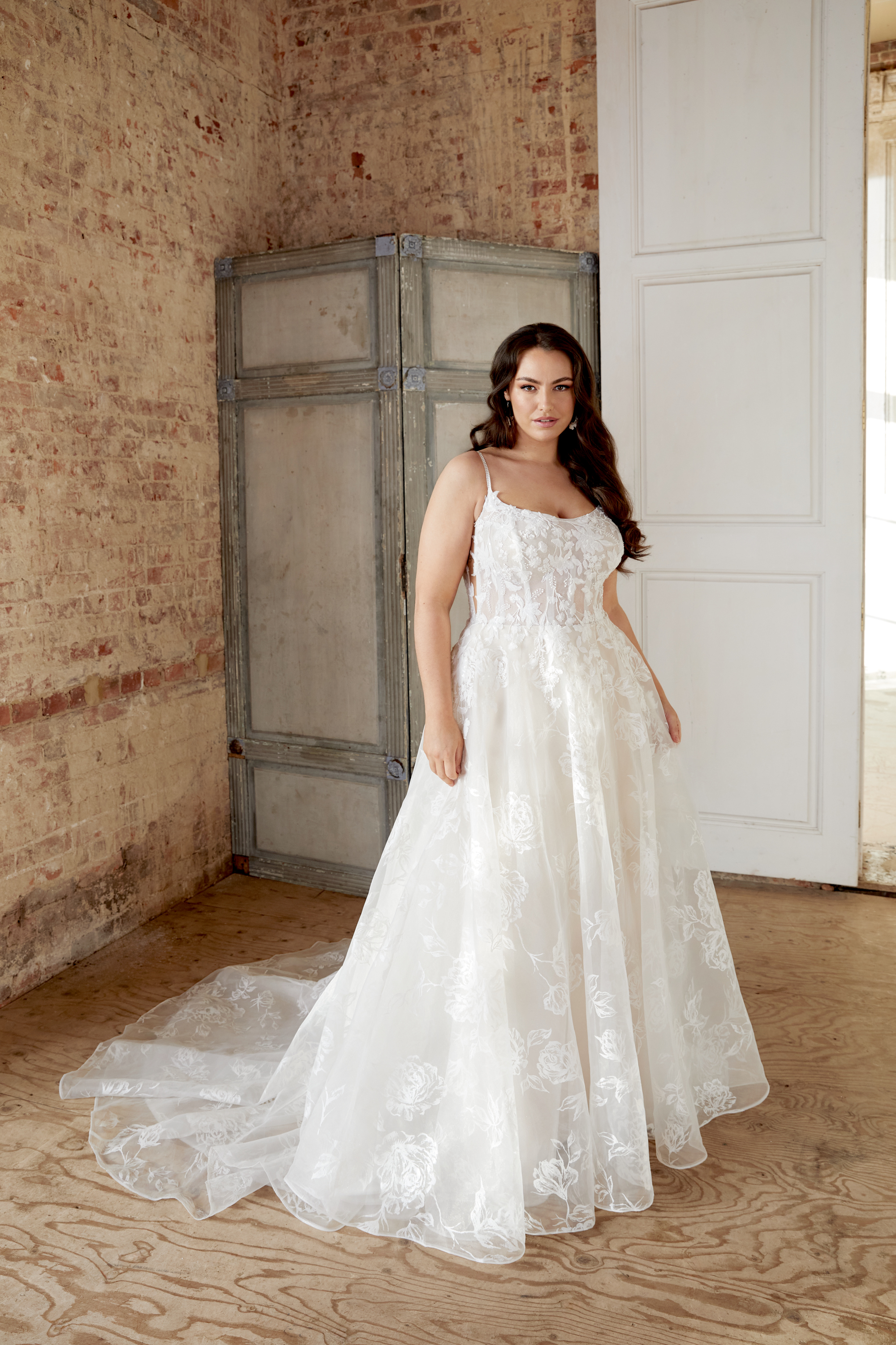 Sincerity Bridal Style 44523PS Plus Size Painted Organza A Line with Laser Cut Chiffon Appliqués