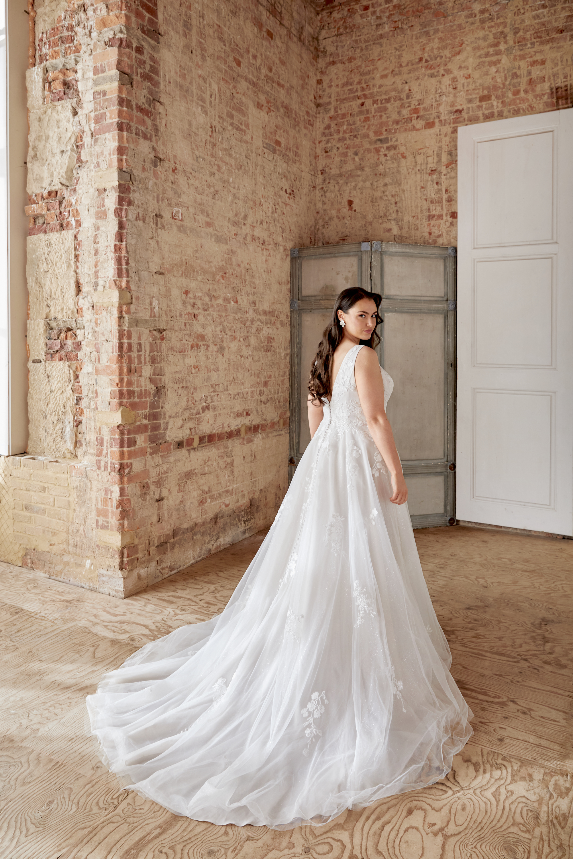 Sincerity Bridal Style 44525PS Plus Size Sparkle Tulle V Neck A Line with Sequined Lace Appliqués