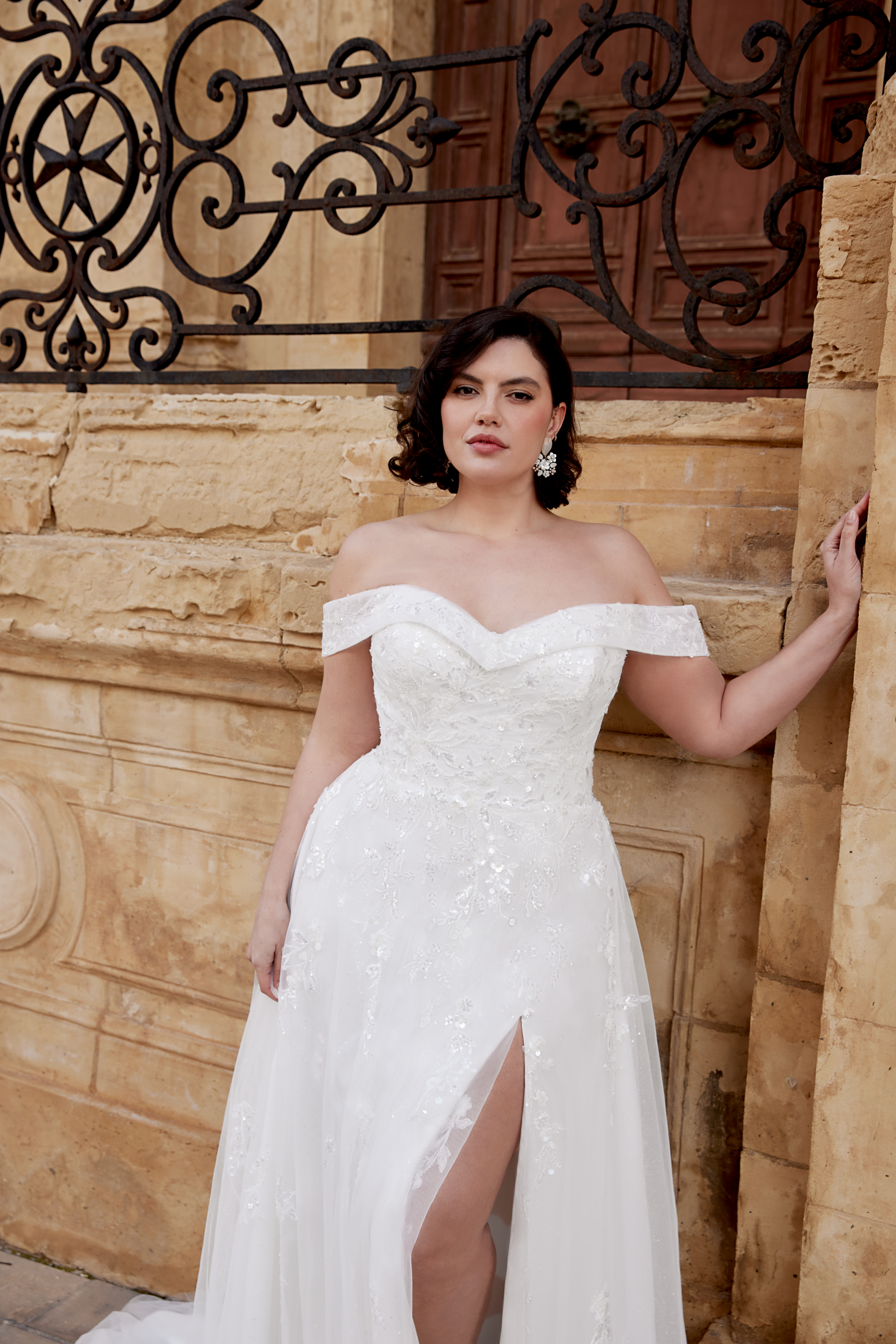 Sincerity Bridal Style 44526PS Galaxy Tulle A-Line Plus Size Wedding Dress with Detachable Off-the-Shoulder Cuff