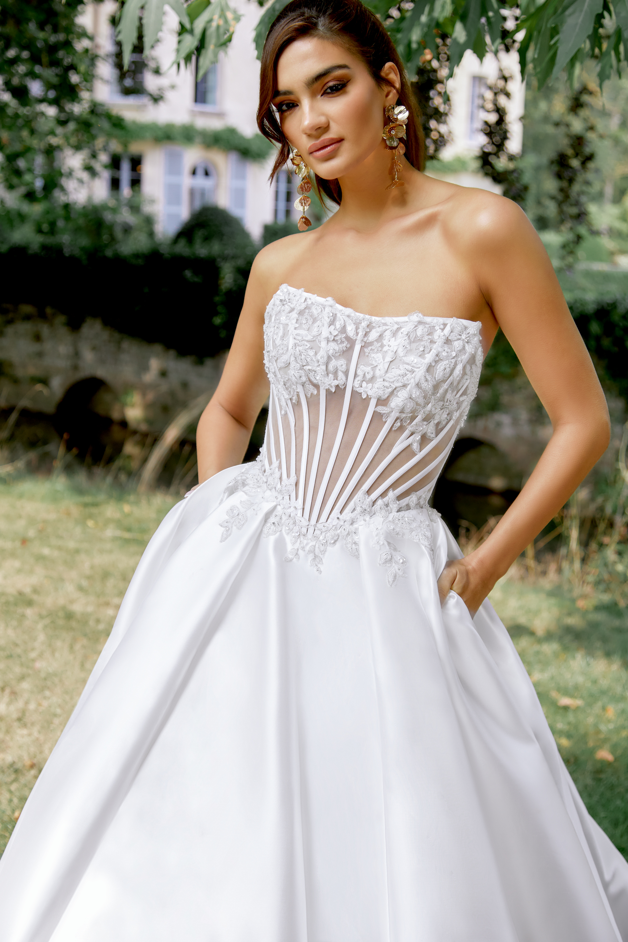 Sincerity Bridal Style 44527 Mikado Ballgown with Exposed Boning and Floral Detail