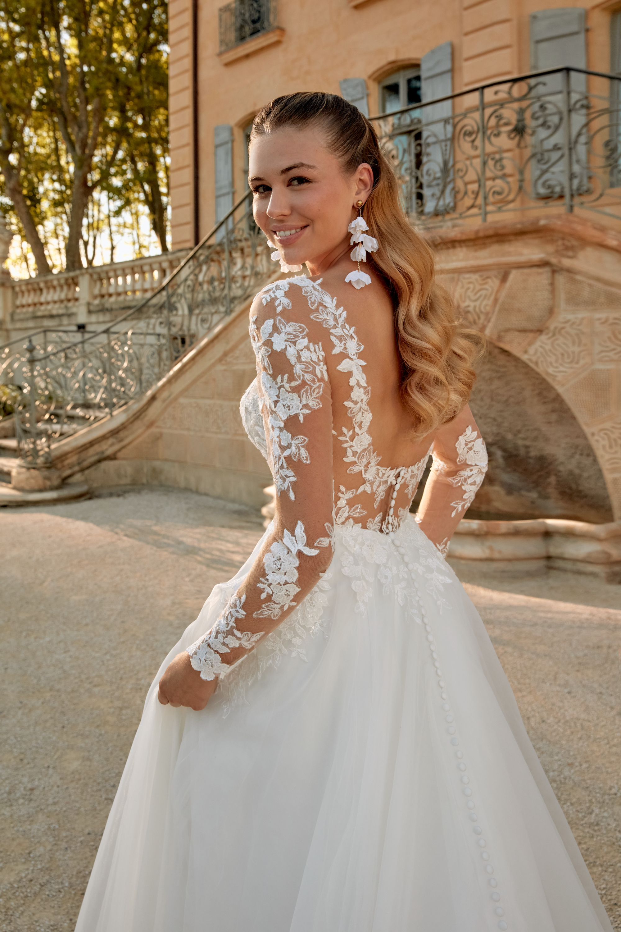 Sincerity Bridal Style 44572 Long Sleeve Organza Ball Gown with Sparkling Lace Appliqué