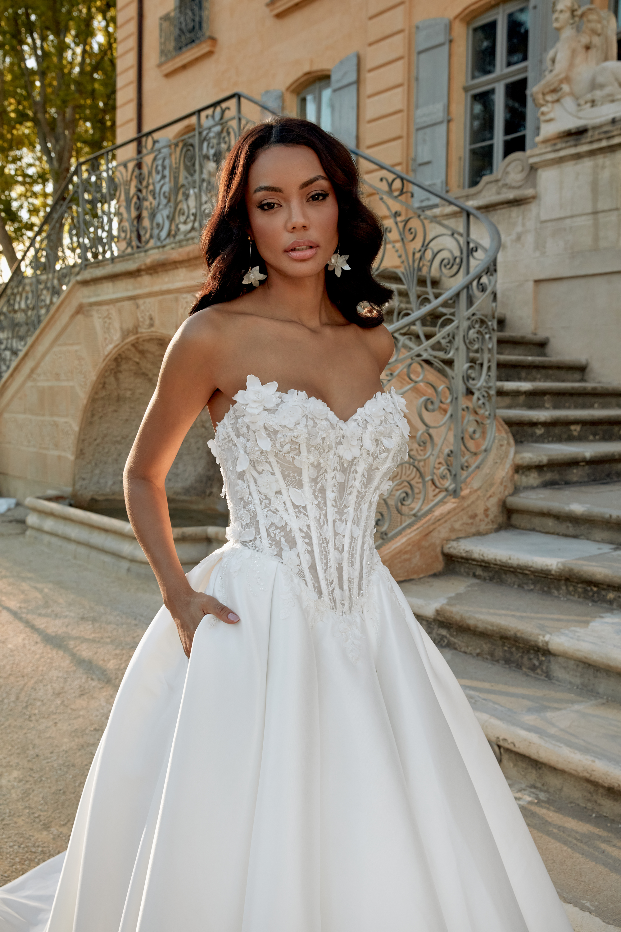 sheer bodice wedding dress Ladivine CD854W Lace Corset Bridal Gown 16 / Off White a sheer corset bodice Short wedding dress with exposed