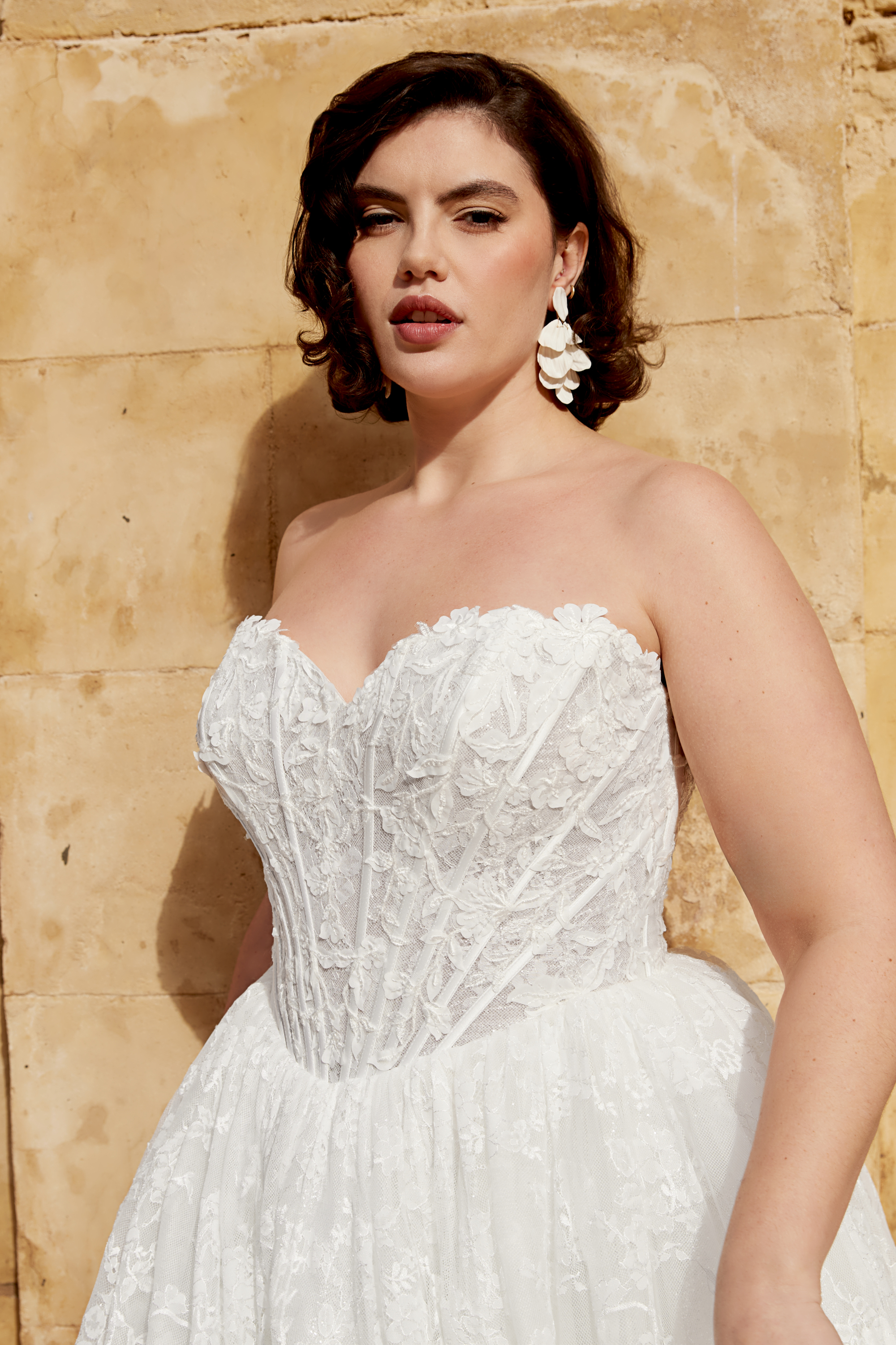 Sincerity Bridal Style 44575PS Strapless Plus Size Ball Gown with Lace Appliqués & Glitter Tulle
