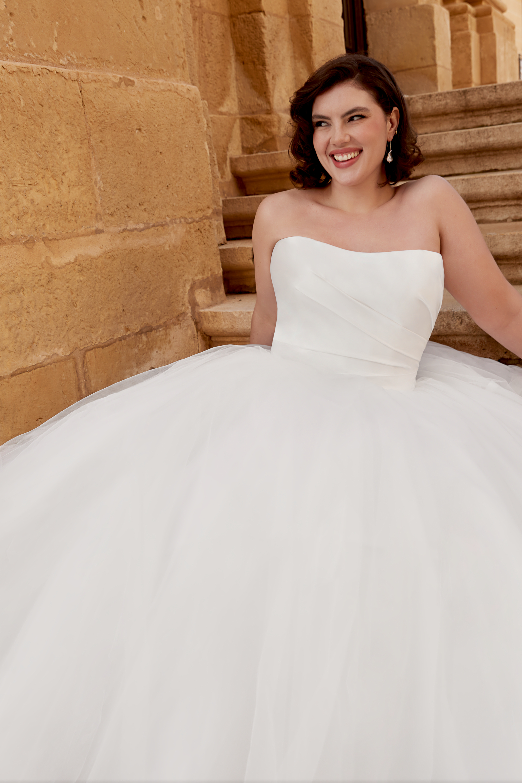 Sincerity Bridal Style 44579PS Strapless Tulle Plus Size Ball Gown with Draped Satin Basque Waist Bodice