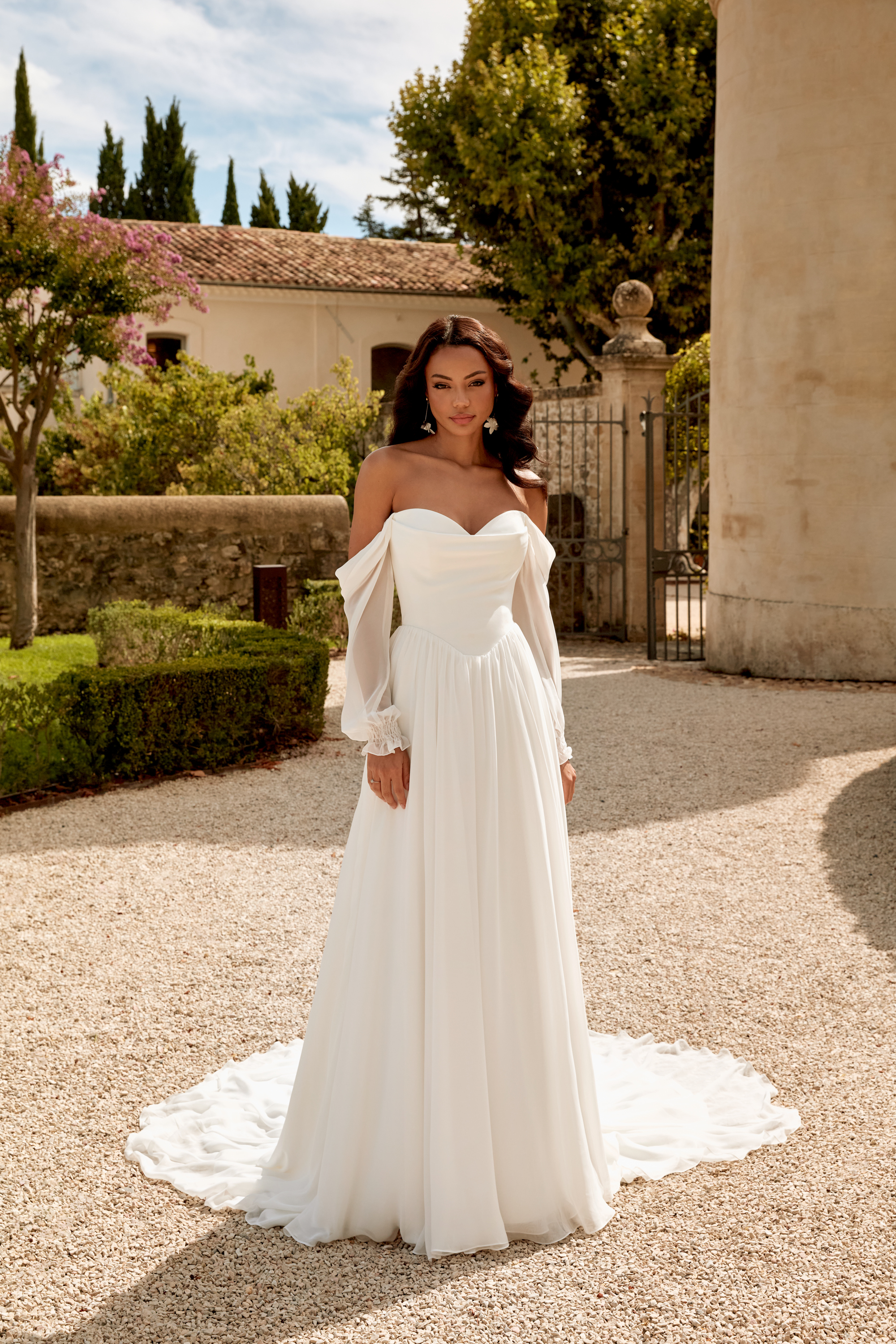 Sincerity Bridal Style 44580 Chiffon A-Line Gown with Strapless Stretch Crepe Bodice