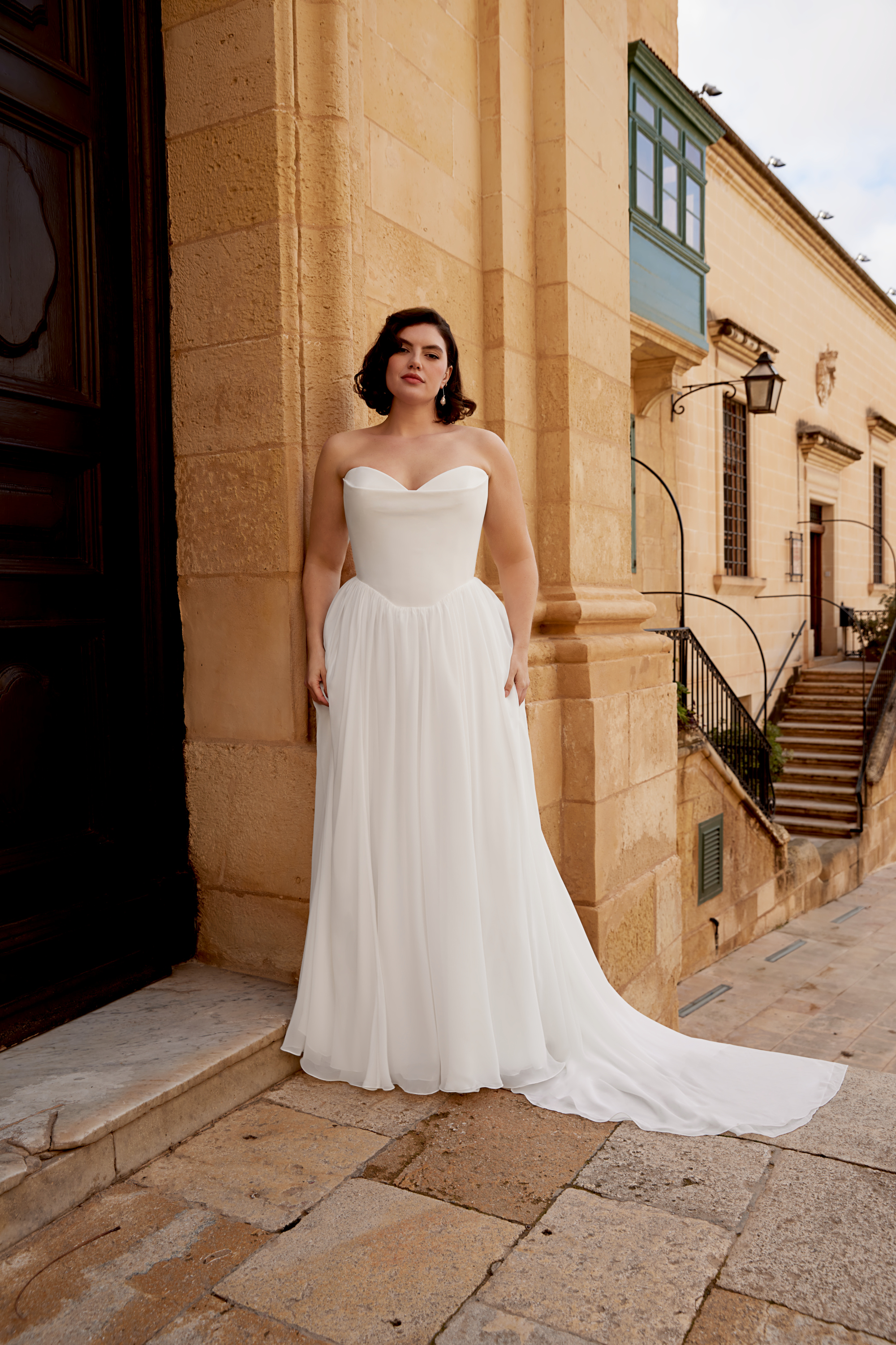 Sincerity Bridal Style 44580PS Chiffon Plus Size A-Line Gown with Strapless Stretch Crepe Bodice