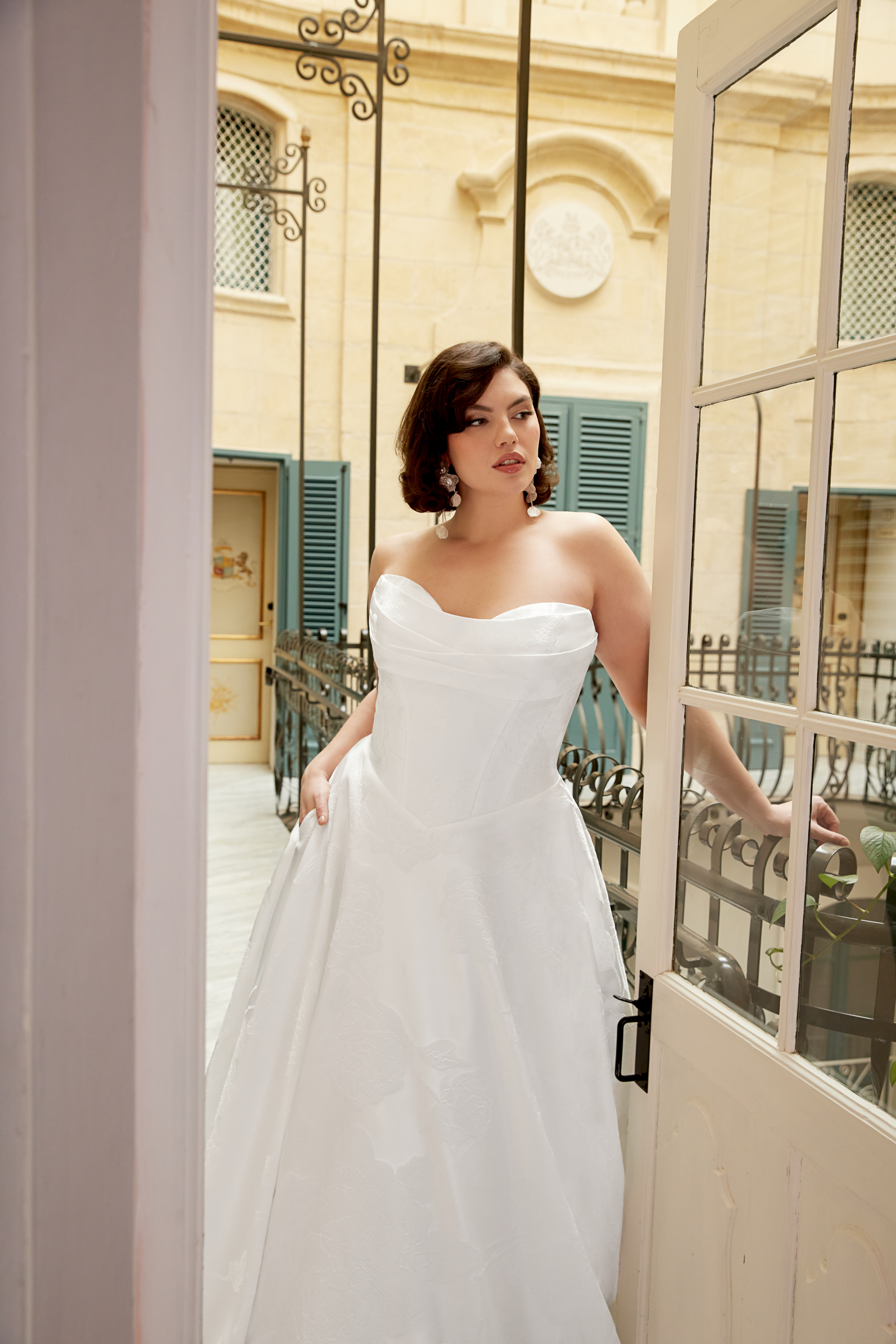 Sincerity Bridal Style 44588PS Plus Size Brocade Strapless Basque Waist Ball Gown with Draped Front Neckline