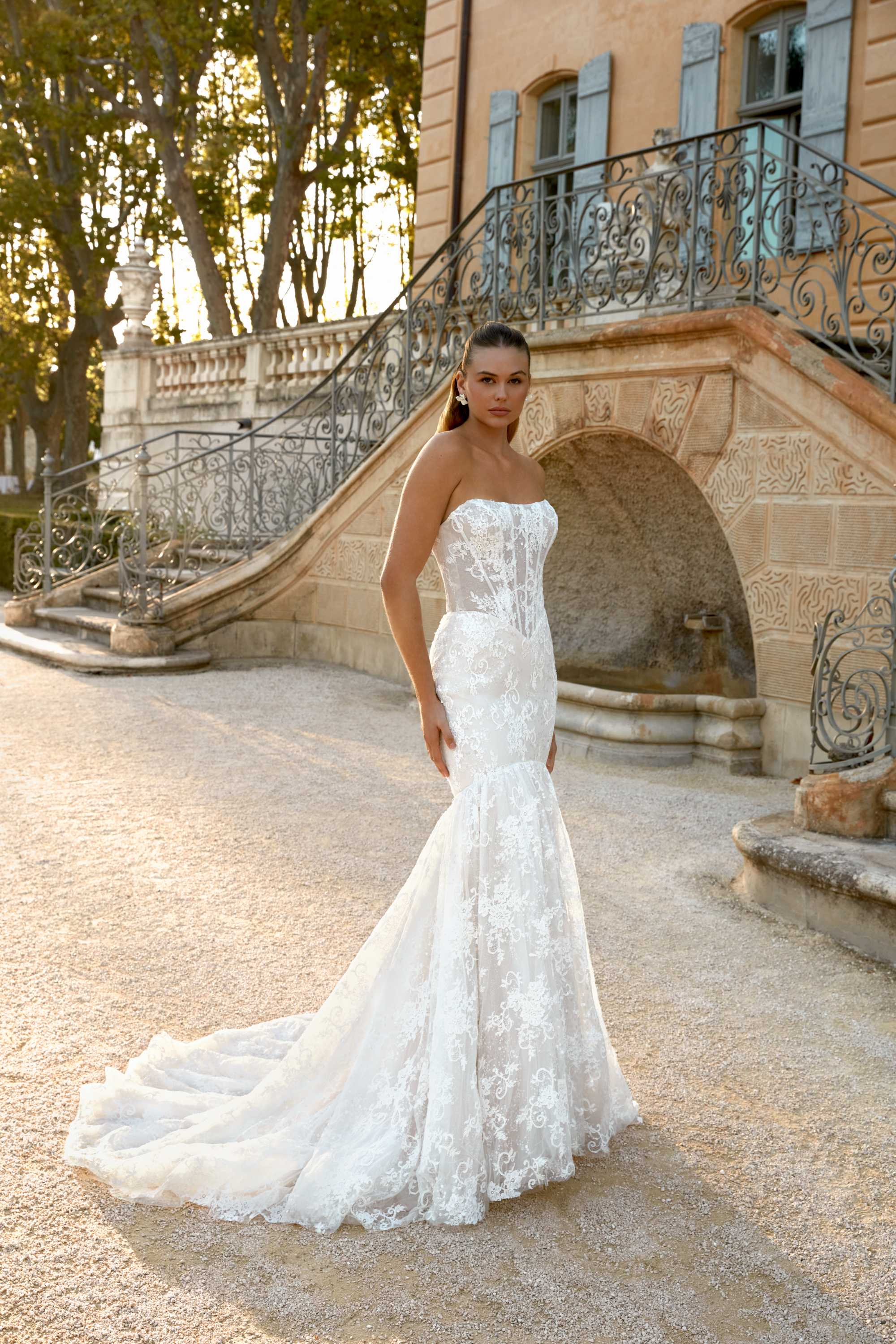 Sincerity Bridal Style 44590 Strapless Sequin Lace Mermaid Gown with Cat-Eye Neckline