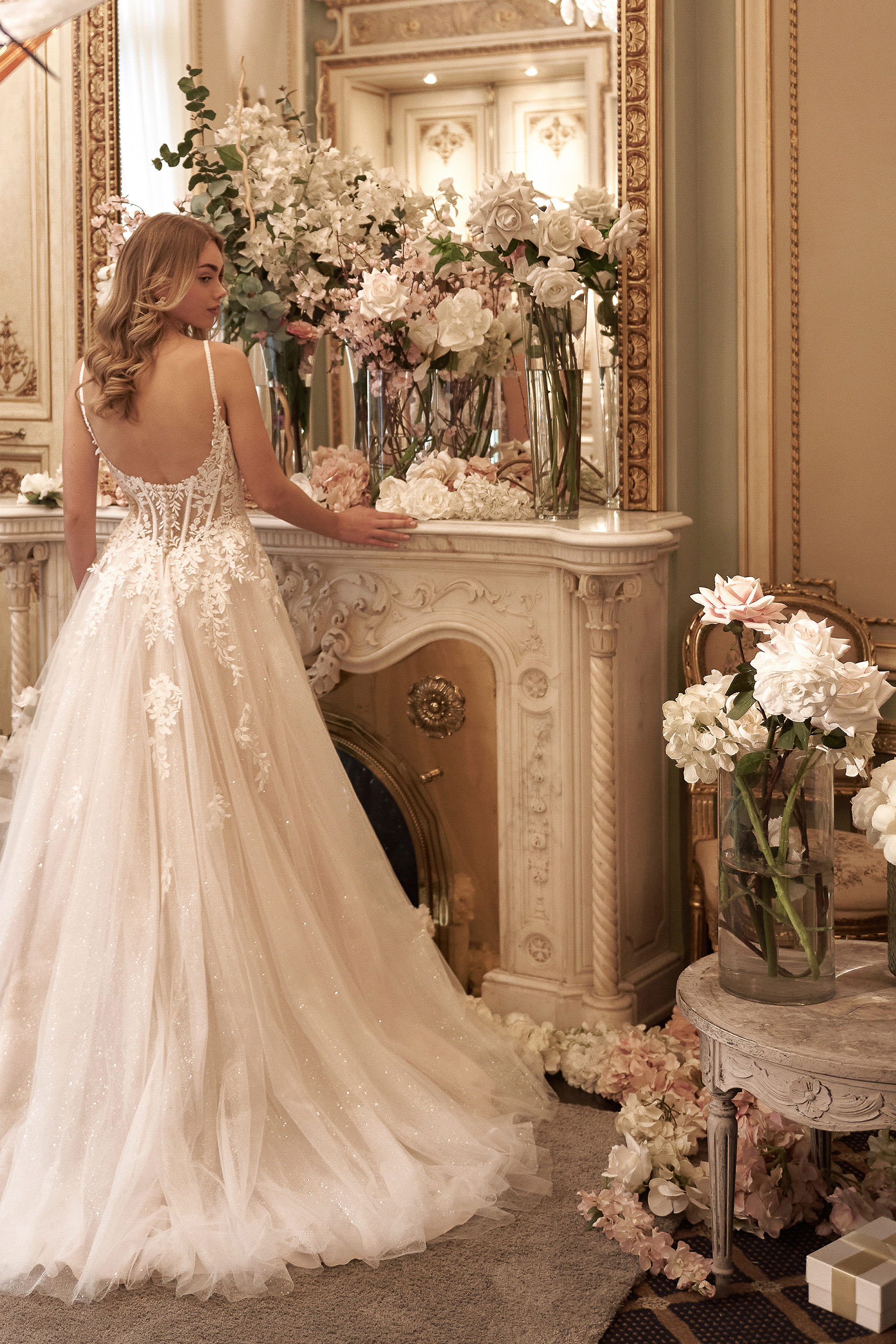 Sincerity Bridal Style 44438 Sparkle Tulle Ball Gown with Sheer Bodice and Basque Waist