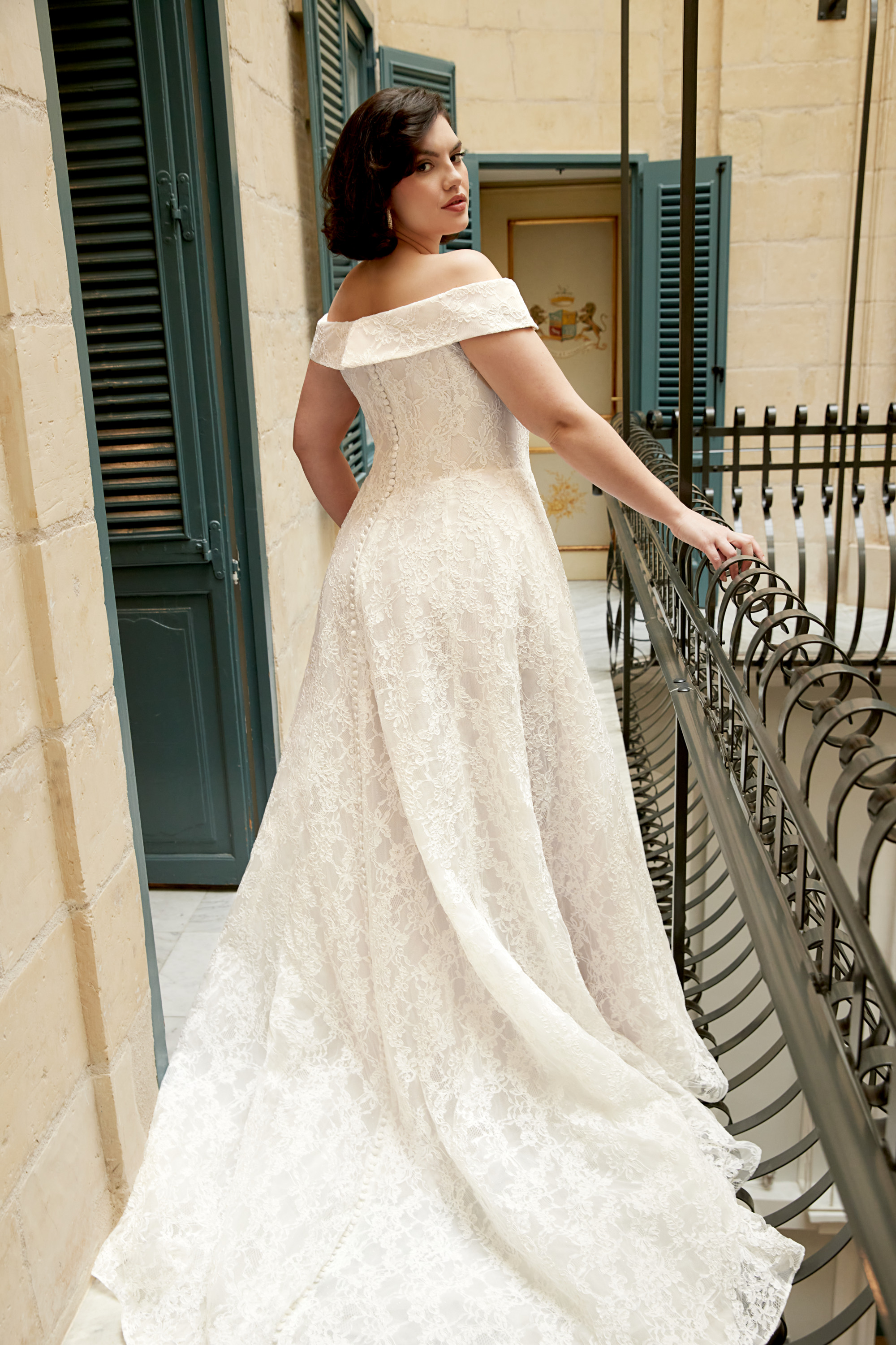 Sincerity Bridal Style 44541PS Allover Lace A-Line Plus Size Gown with Plunging Off-the-Shoulder Neckline