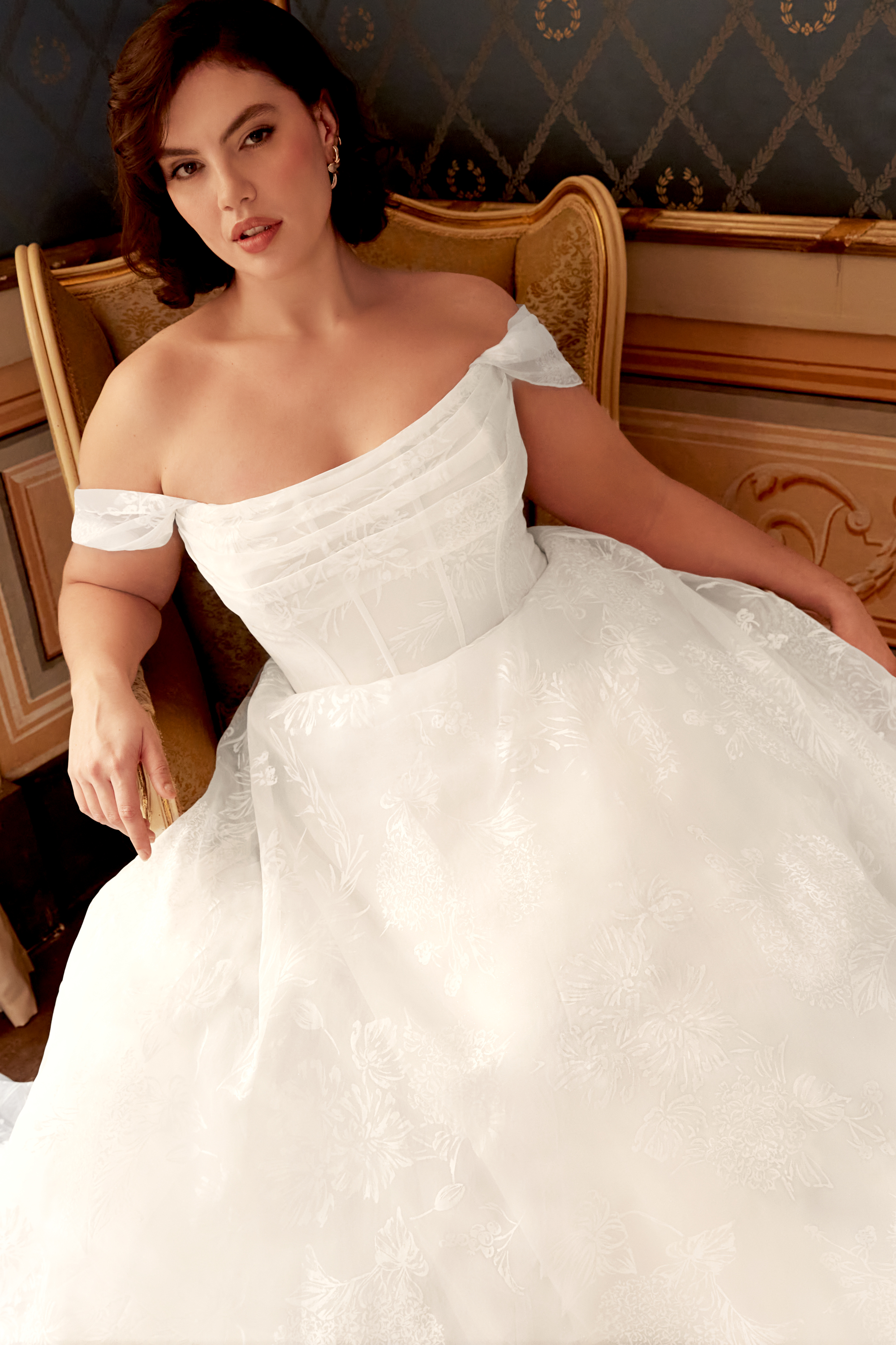 Sincerity Bridal Style 44544PS Plus Size A-Line Printed Organza Dress with Strapless Neckline & Exposed Boning