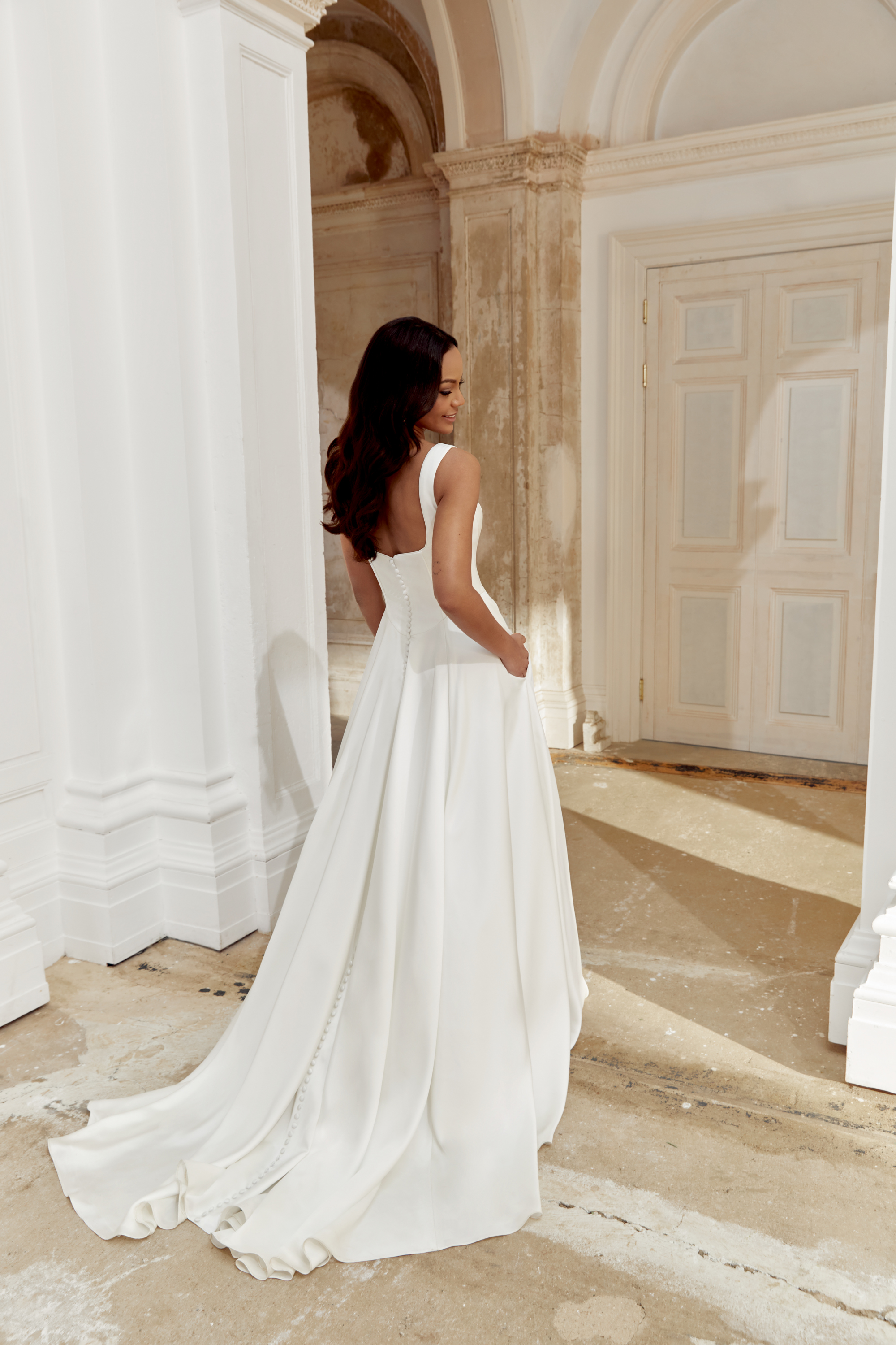 Sincerity Bridal Style 44548 Charmeuse A-Line Gown with Modern Seaming and Basque Waistline