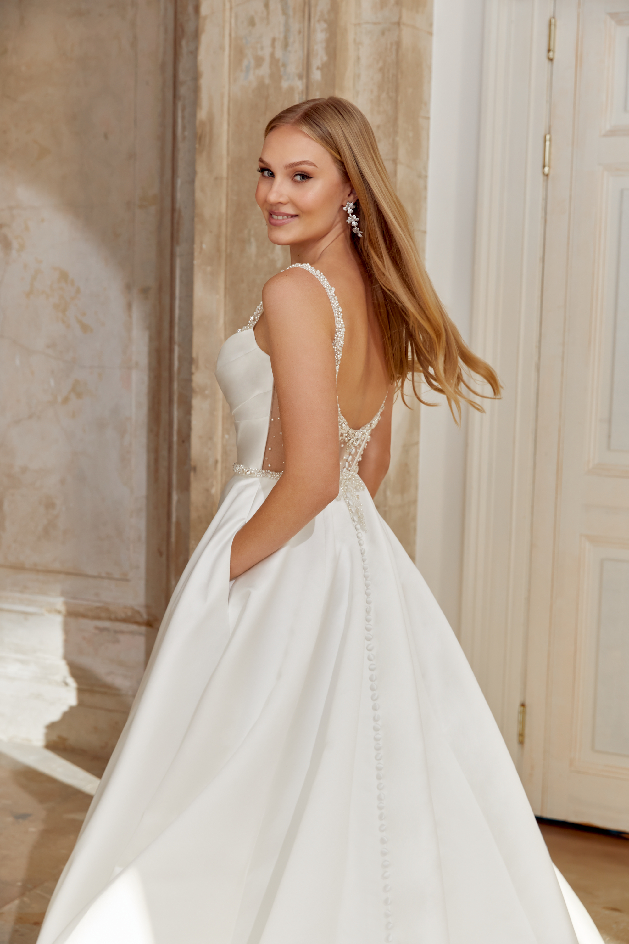 Sincerity Bridal Style 44549 A-Line Mikado Gown with Sweetheart Beaded Neckline and Straps