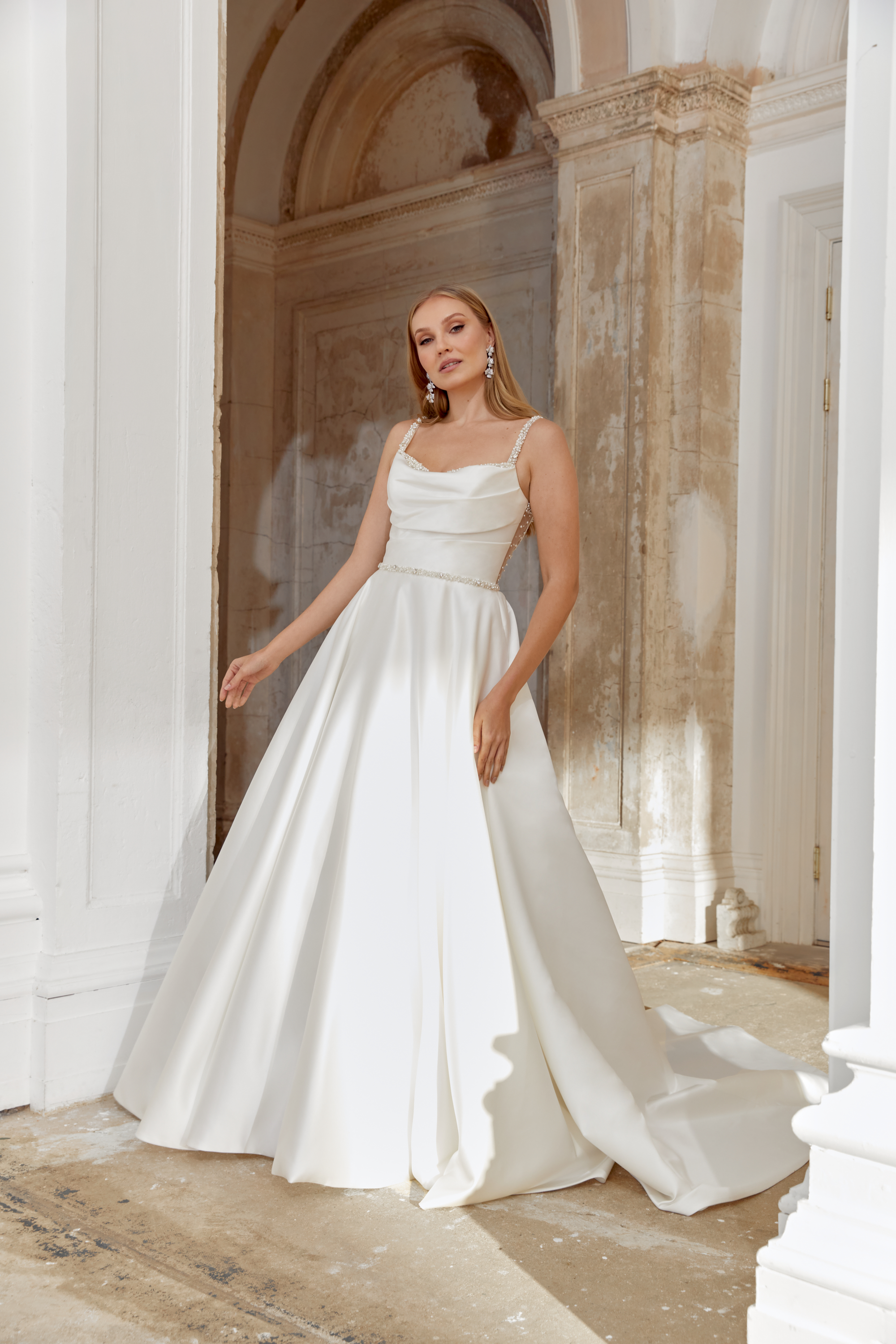 Sincerity Bridal Style 44549 A-Line Mikado Gown with Sweetheart Beaded Neckline and Straps