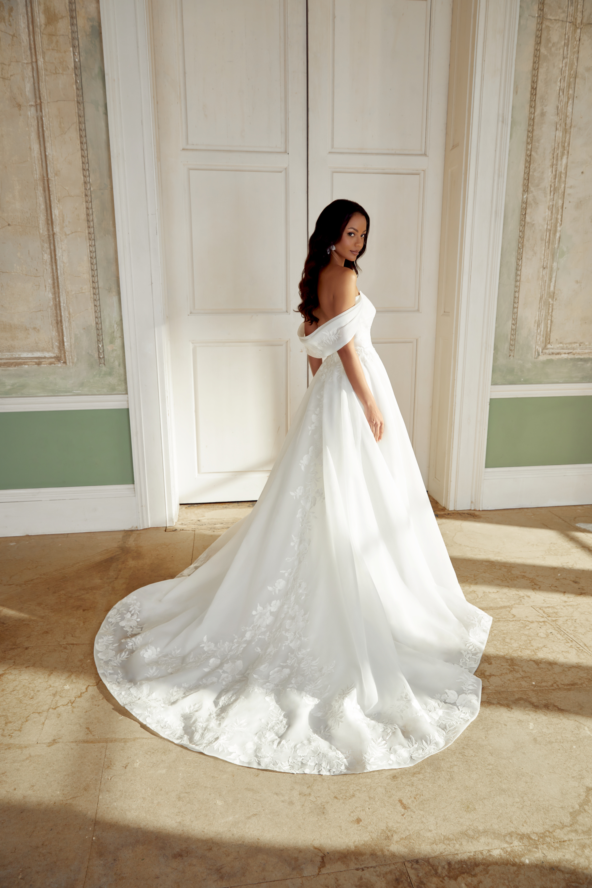 Sincerity Bridal Style 44553PI Detachable Organza Portrait Collar Pop-In with Pleating