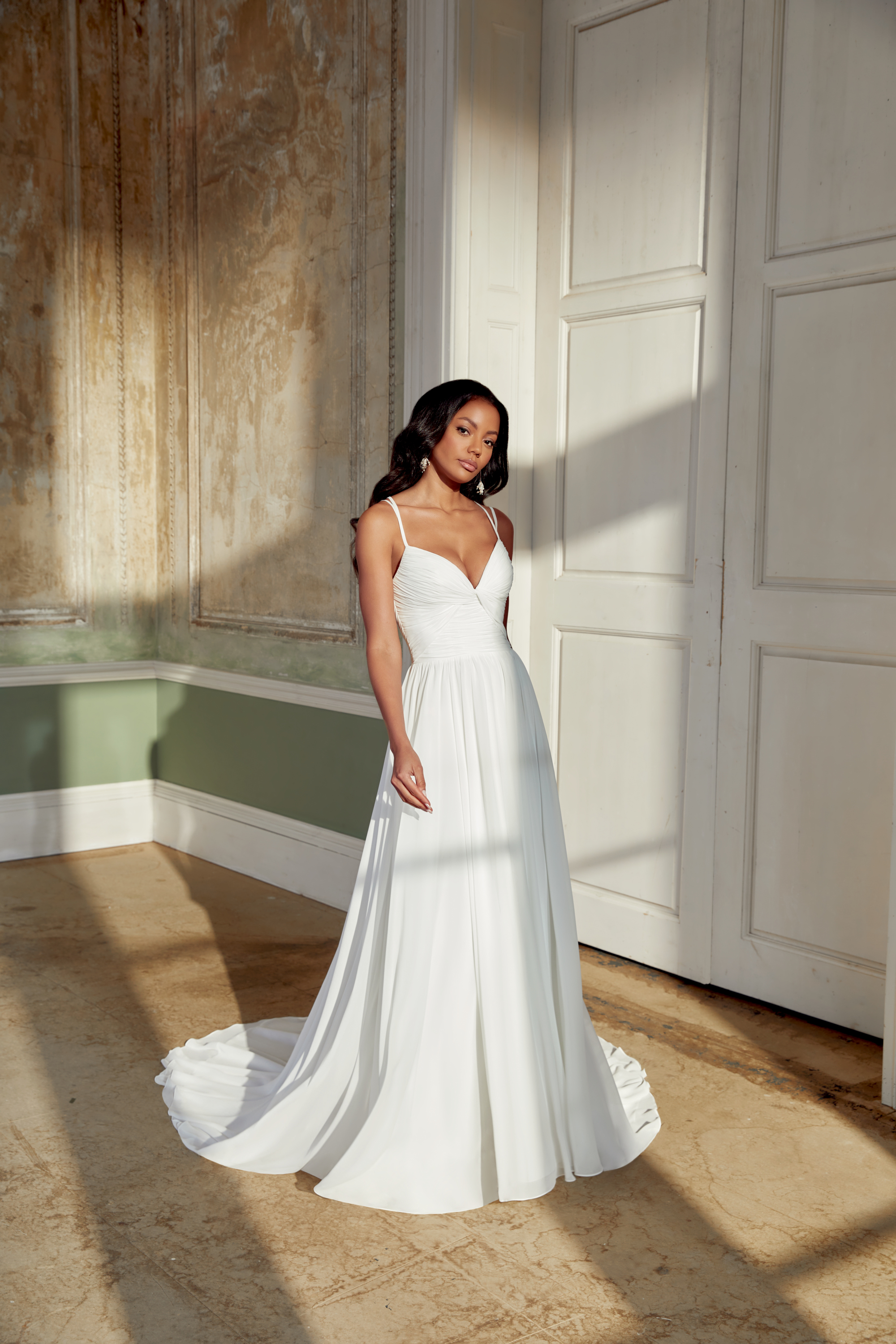 Sincerity Bridal Style 44557 A-Line Chiffon Gown with Twist Detail and Allover Ruched Bodice