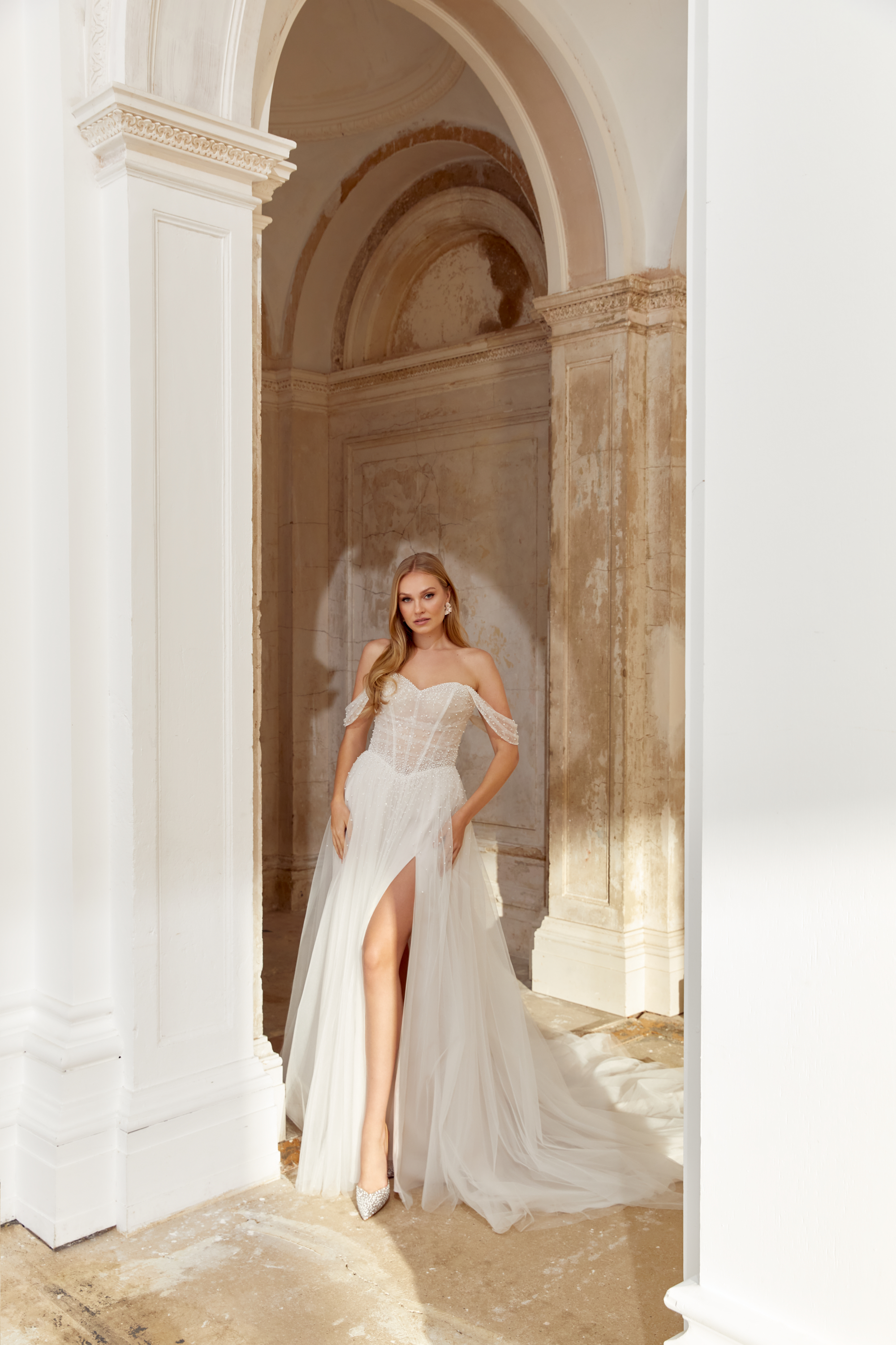 Sincerity Bridal Style 44564SL Detachable Patterned Glitter Tulle Straps with Pearl & Crystal Beading