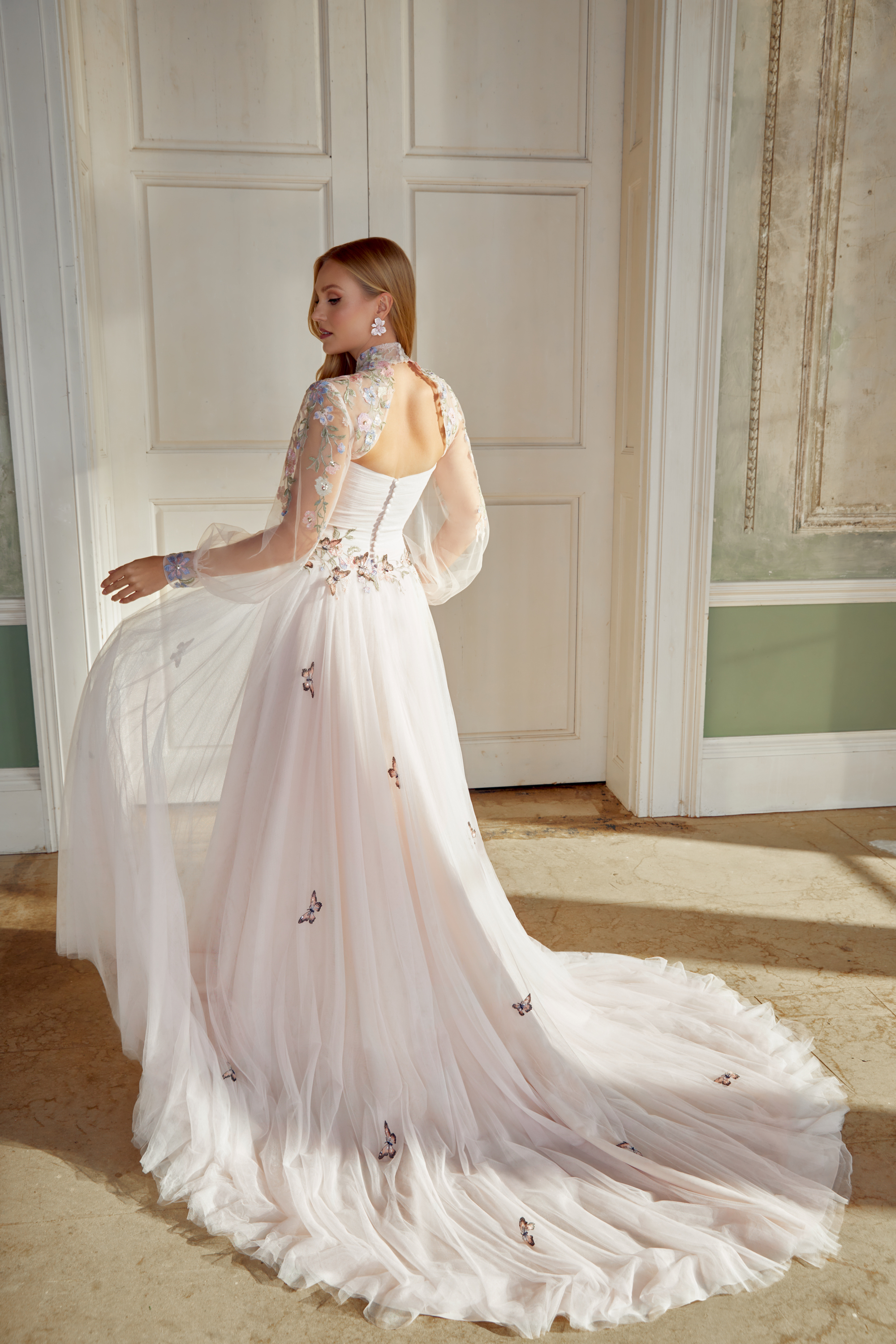 Sincerity Bridal Style 44565J Tulle High Neck Jacket with Bishop Sleeves