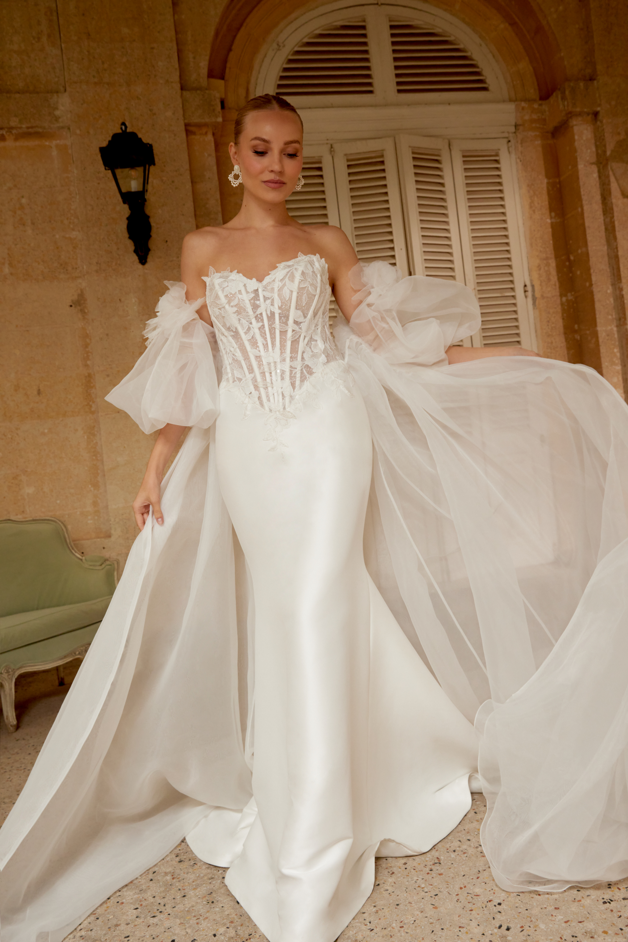 Sincerity Bridal Style 44607 Sweetheart Strapless Fit and Flare Dress with Illusion Bodice and Sequined Lace Appliqués