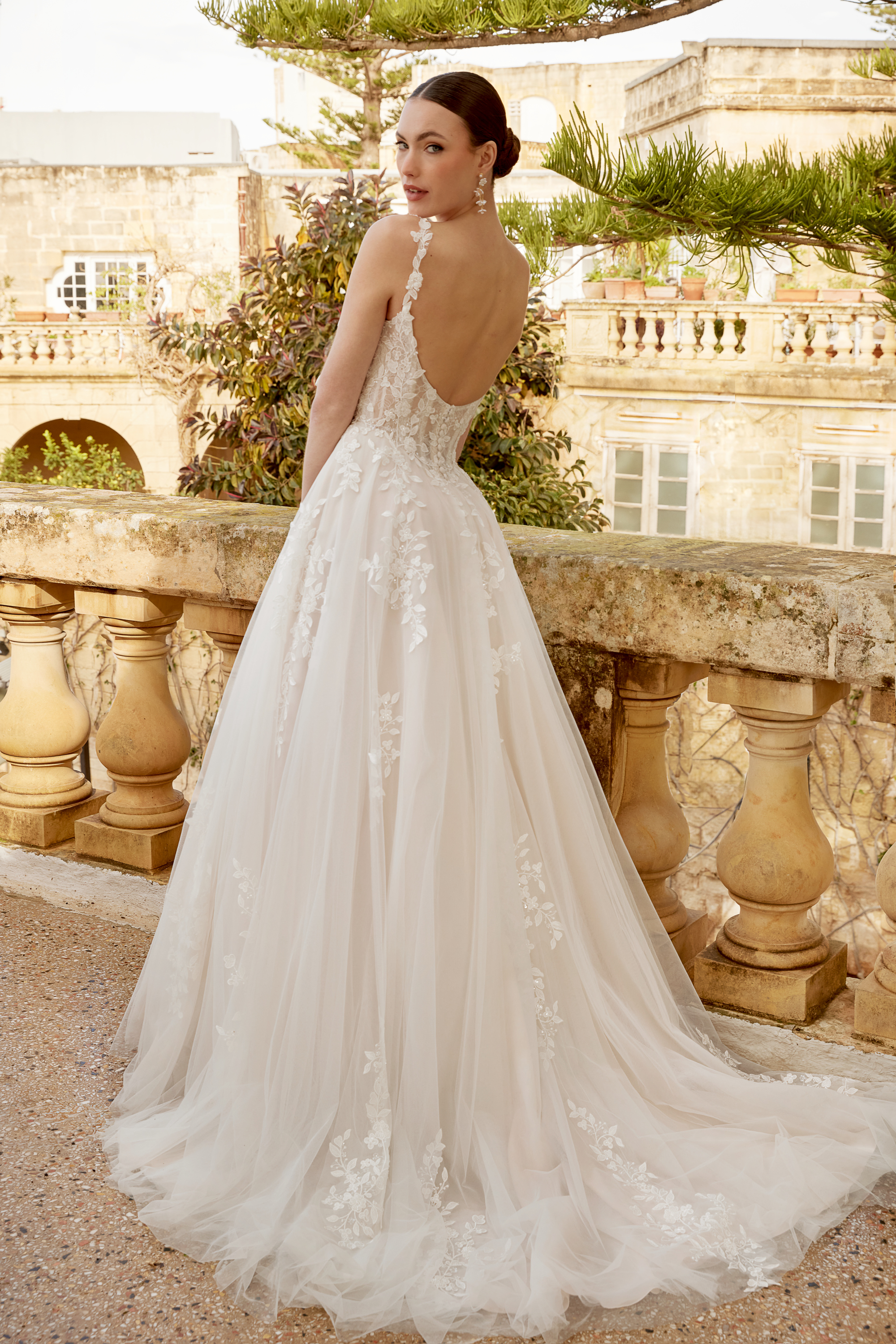 Sincerity Bridal Style 44618 Tulle A-Line Dress with Floral Lace Appliqués on Bodice and Skirt