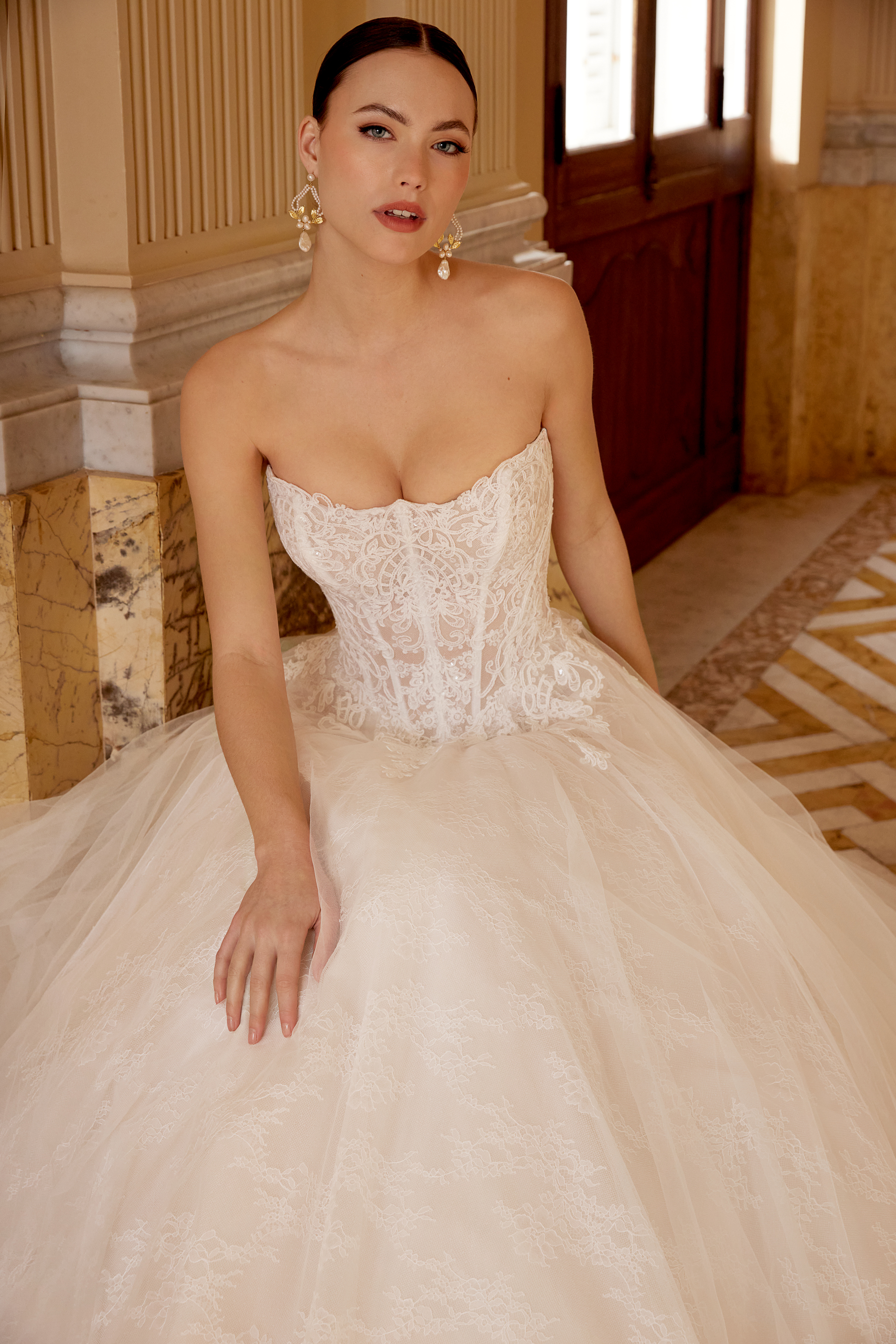Sincerity Bridal Style 44620 Cat Eye A-Line Bridal with Illusion Bodice Adorned with Sequined Lace Appliqués